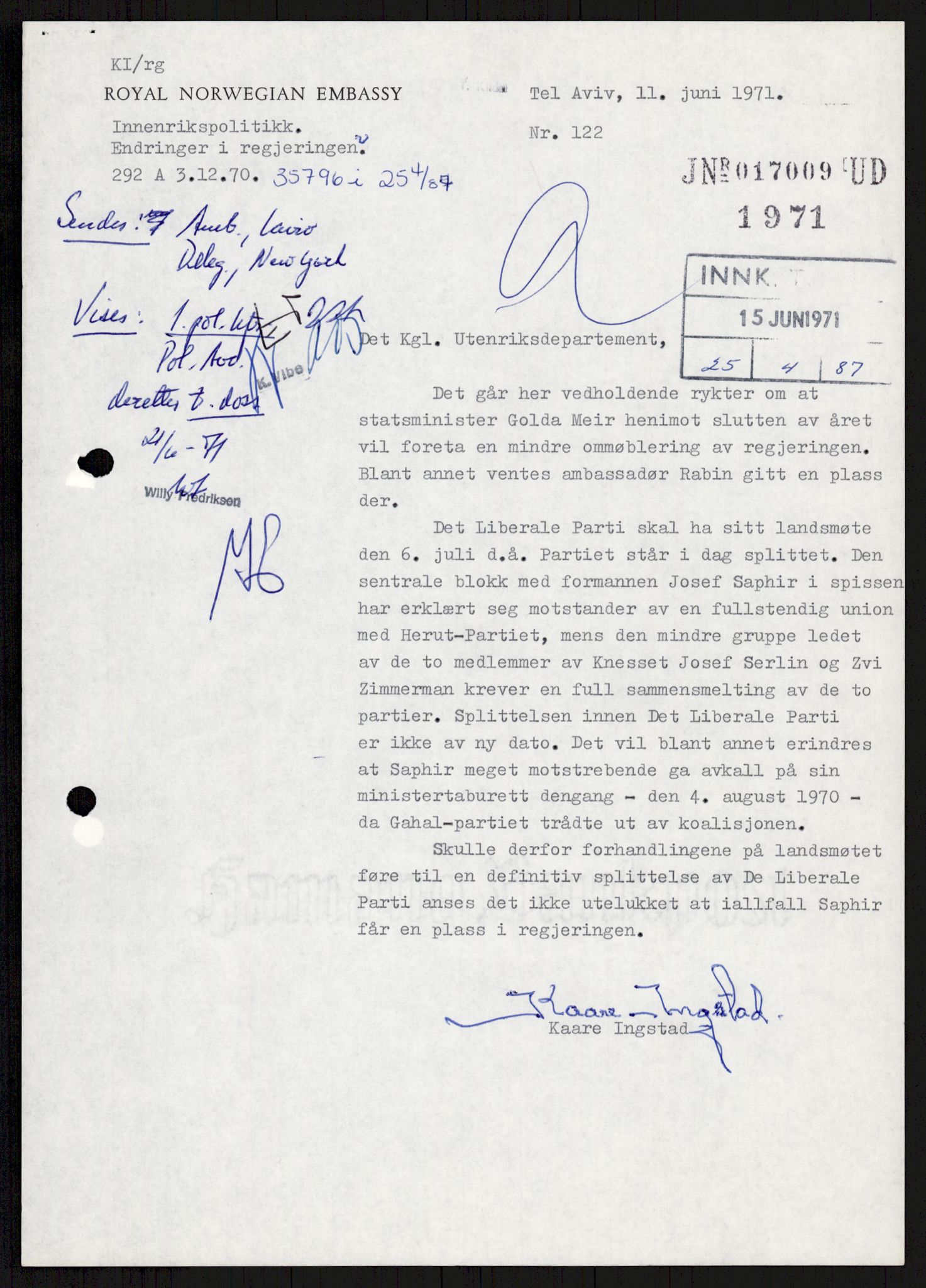 Utenriksdepartementet, hovedarkiv, AV/RA-S-6794/D/Db/Dba/L0776/0003: Verdenspolitikk. Fremmede staters politikk (G.L.) / Israel: Politikk (2 mapper), 1970-1972, p. 164