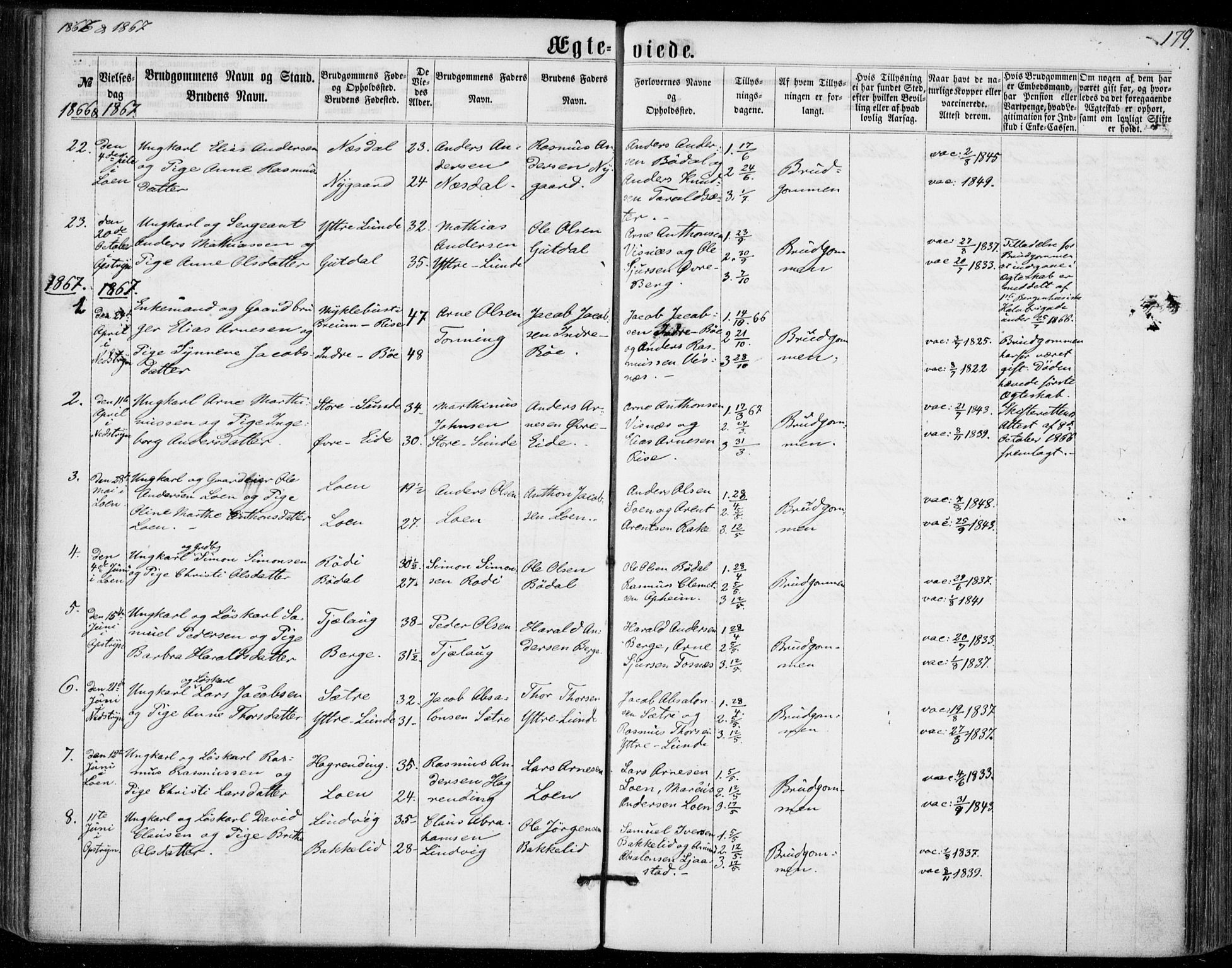 Stryn Sokneprestembete, AV/SAB-A-82501: Parish register (official) no. A 3, 1862-1877, p. 179