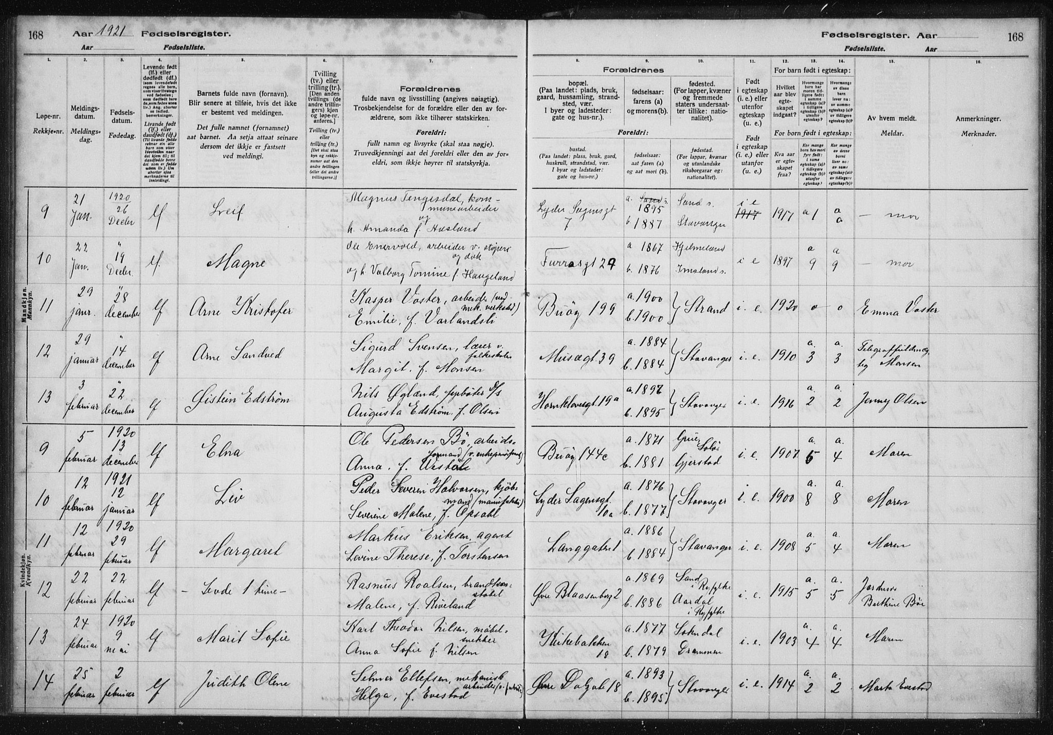 St. Petri sokneprestkontor, AV/SAST-A-101813/002/A/L0001: Birth register no. 1, 1916-1922, p. 168