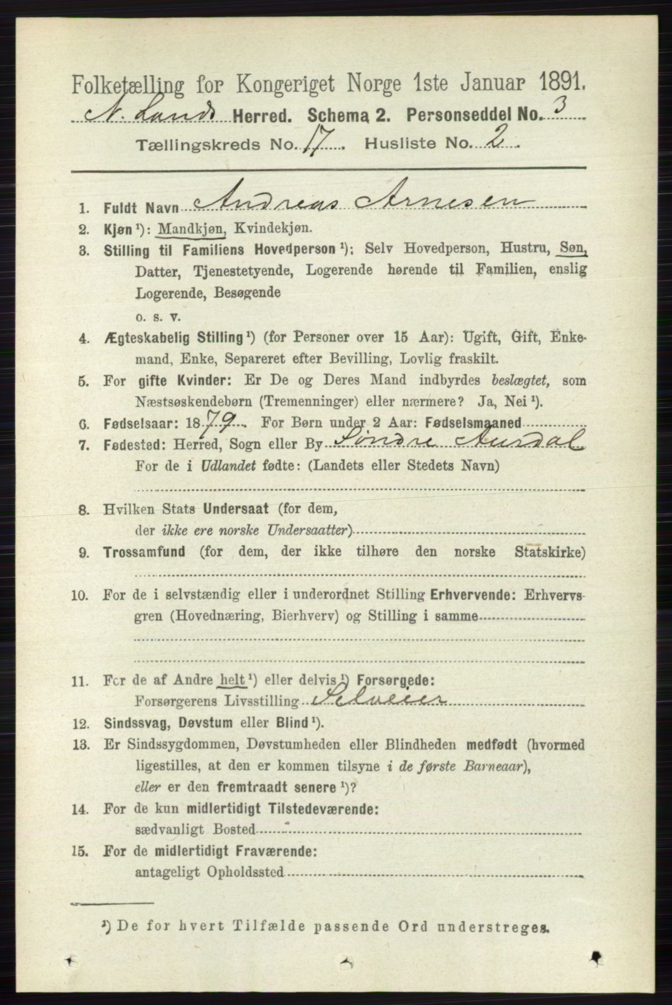 RA, 1891 census for 0538 Nordre Land, 1891, p. 4292