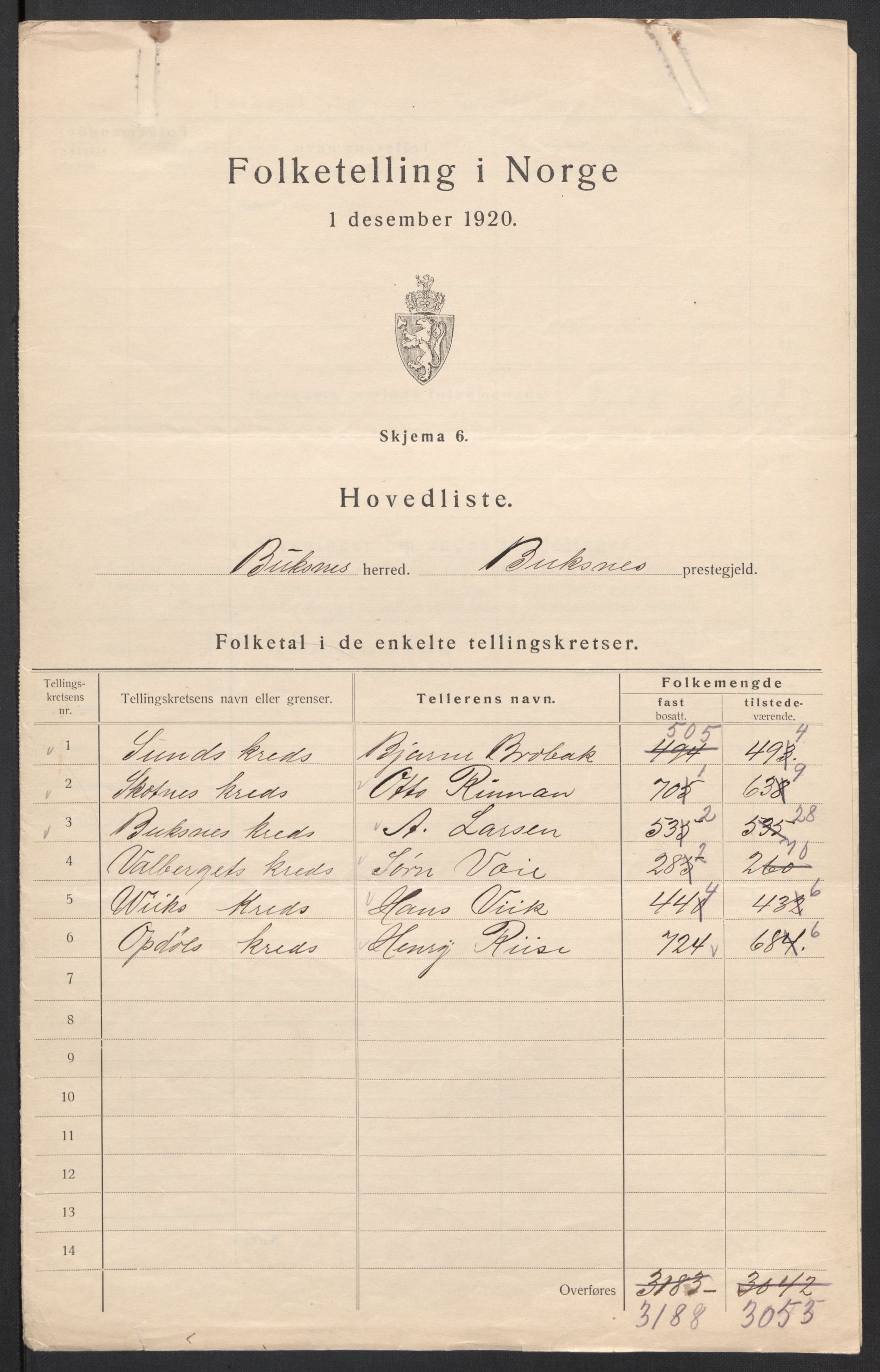 SAT, 1920 census for Buksnes, 1920, p. 3