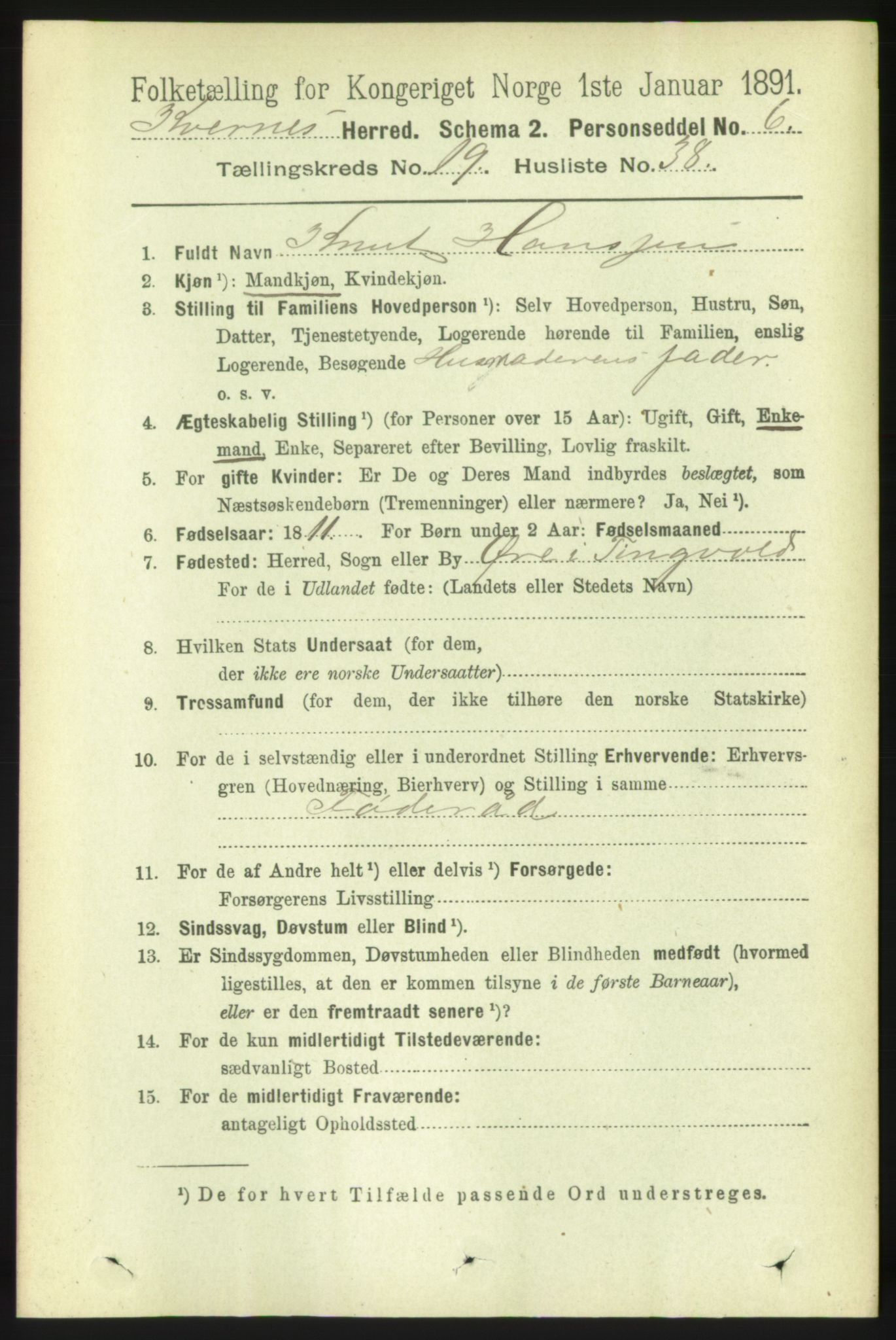 RA, 1891 census for 1553 Kvernes, 1891, p. 8711