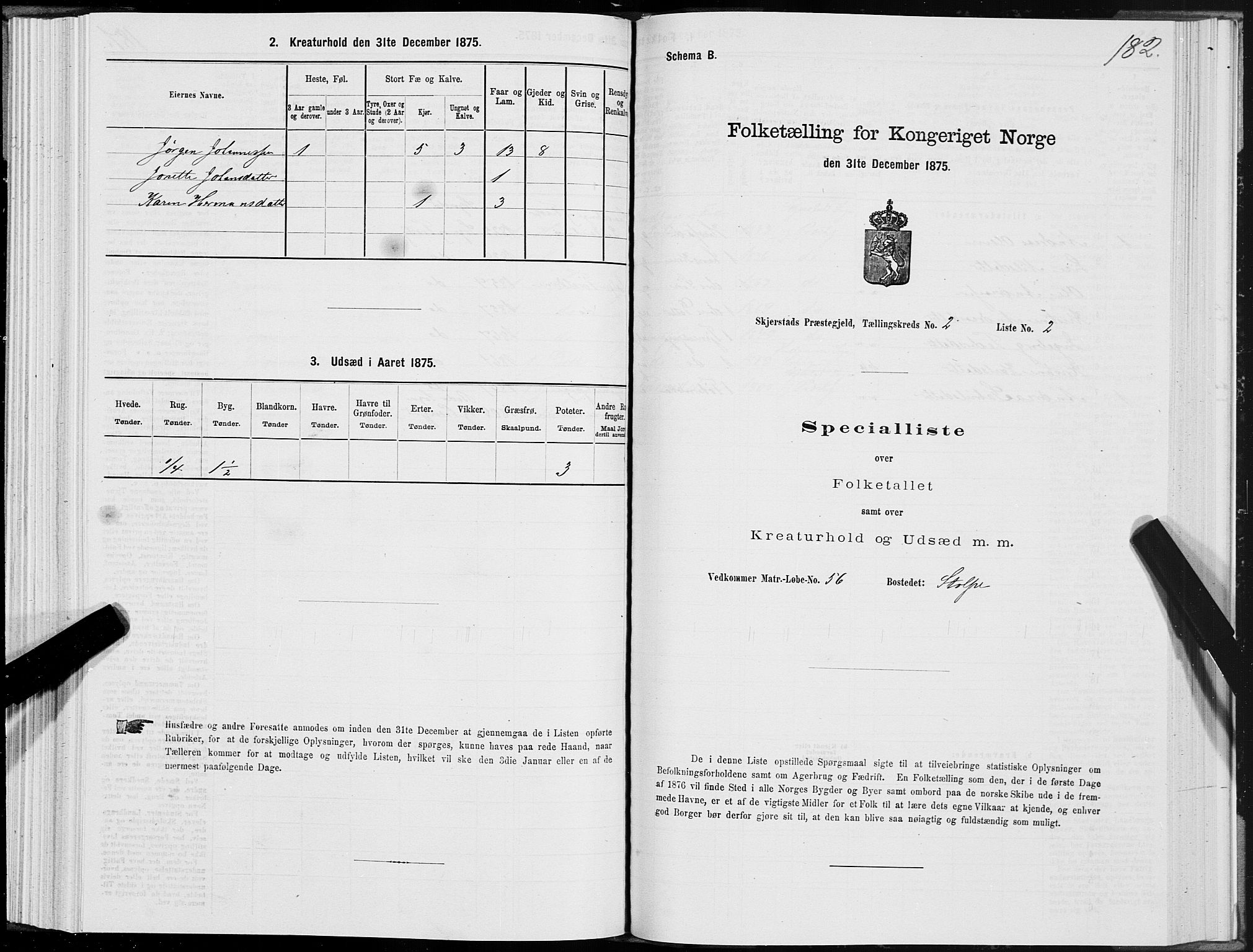 SAT, 1875 census for 1842P Skjerstad, 1875, p. 1182