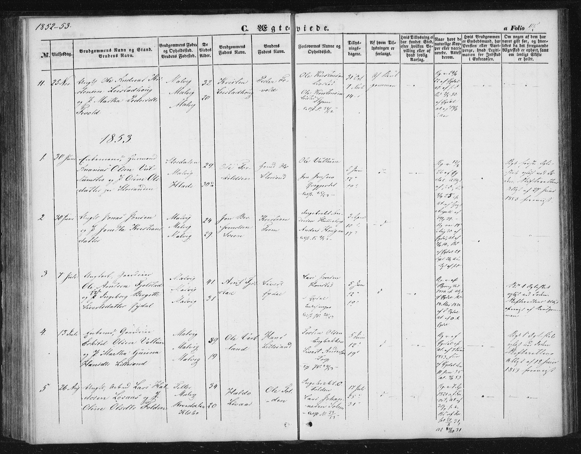 Ministerialprotokoller, klokkerbøker og fødselsregistre - Sør-Trøndelag, SAT/A-1456/616/L0407: Parish register (official) no. 616A04, 1848-1856, p. 115