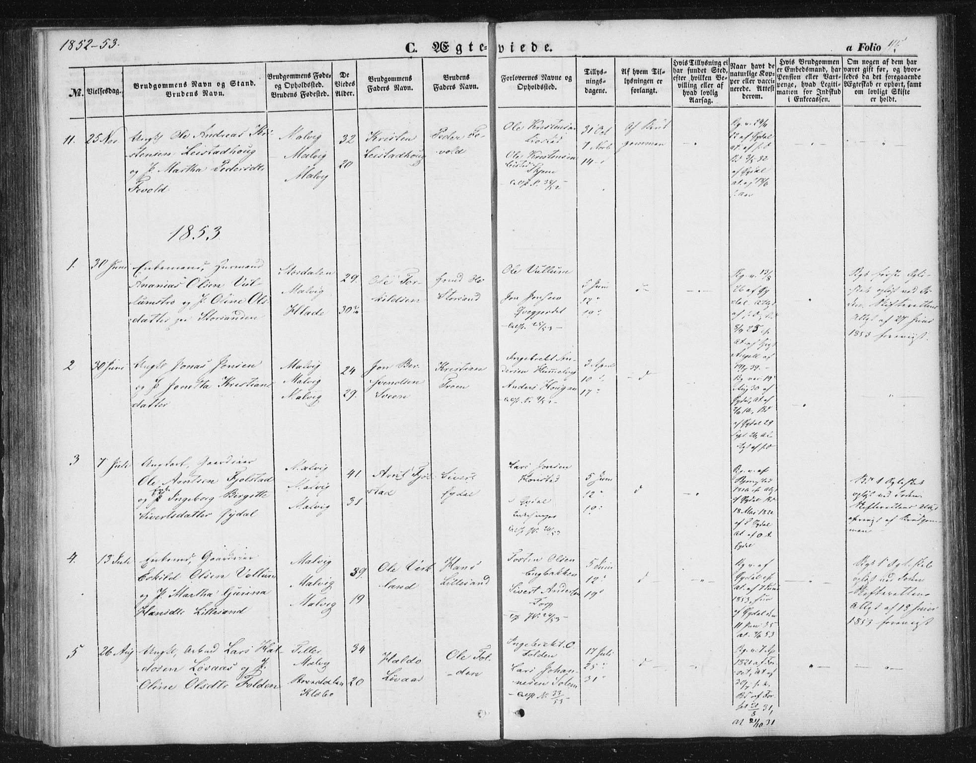 Ministerialprotokoller, klokkerbøker og fødselsregistre - Sør-Trøndelag, AV/SAT-A-1456/616/L0407: Parish register (official) no. 616A04, 1848-1856, p. 115