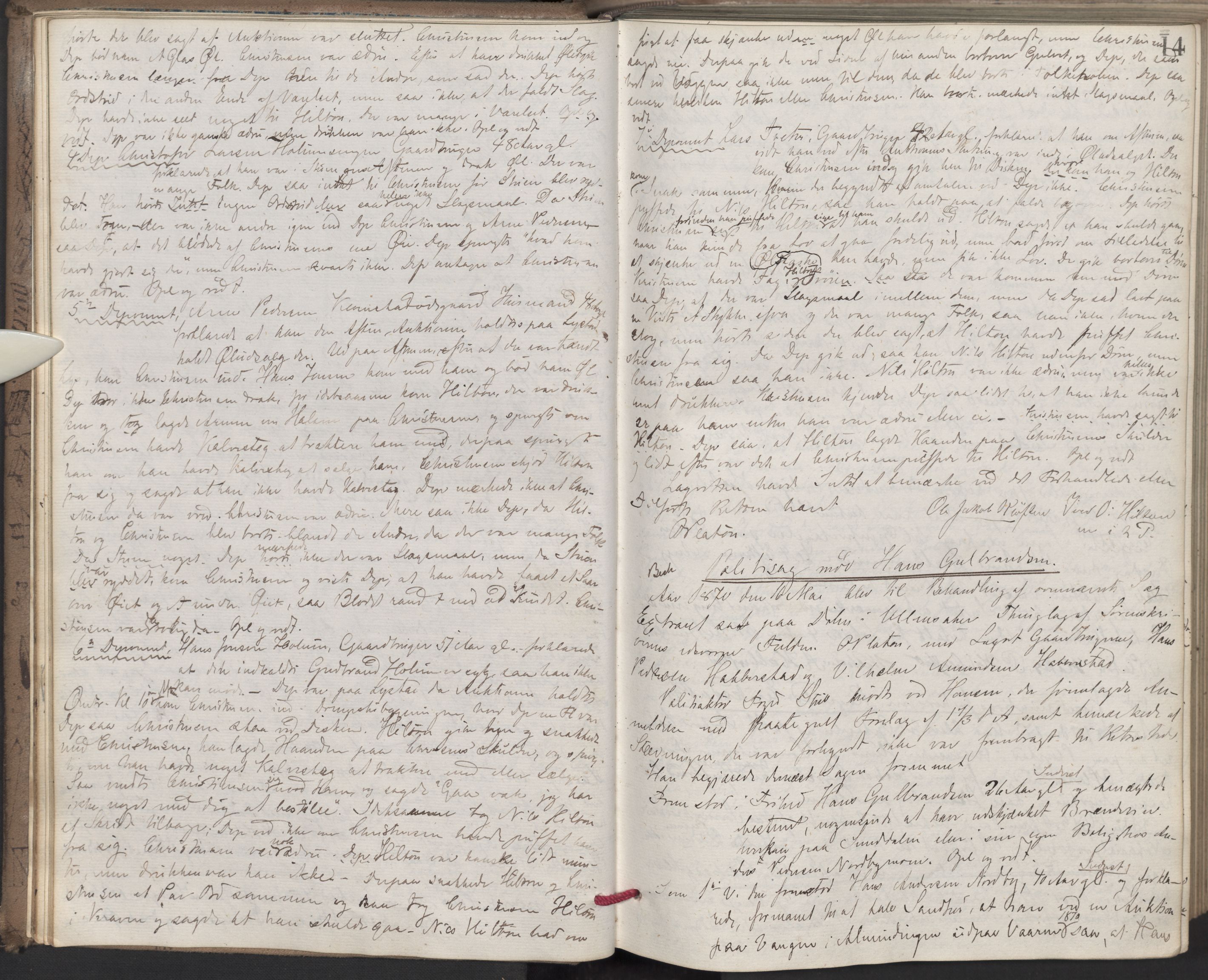Nes tingrett, AV/SAO-A-10548/F/Fc/Fcb/L0007: Ekstrarettsprotokoll "Q", 1870-1874, p. 13b-14a