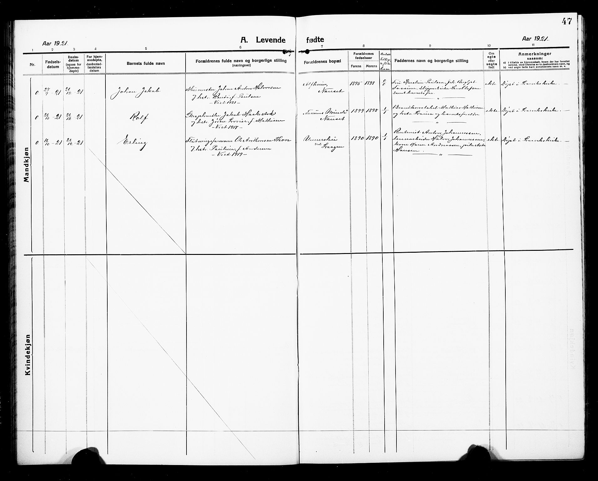 Hedrum kirkebøker, AV/SAKO-A-344/G/Ga/L0005: Parish register (copy) no. I 5, 1916-1930, p. 47