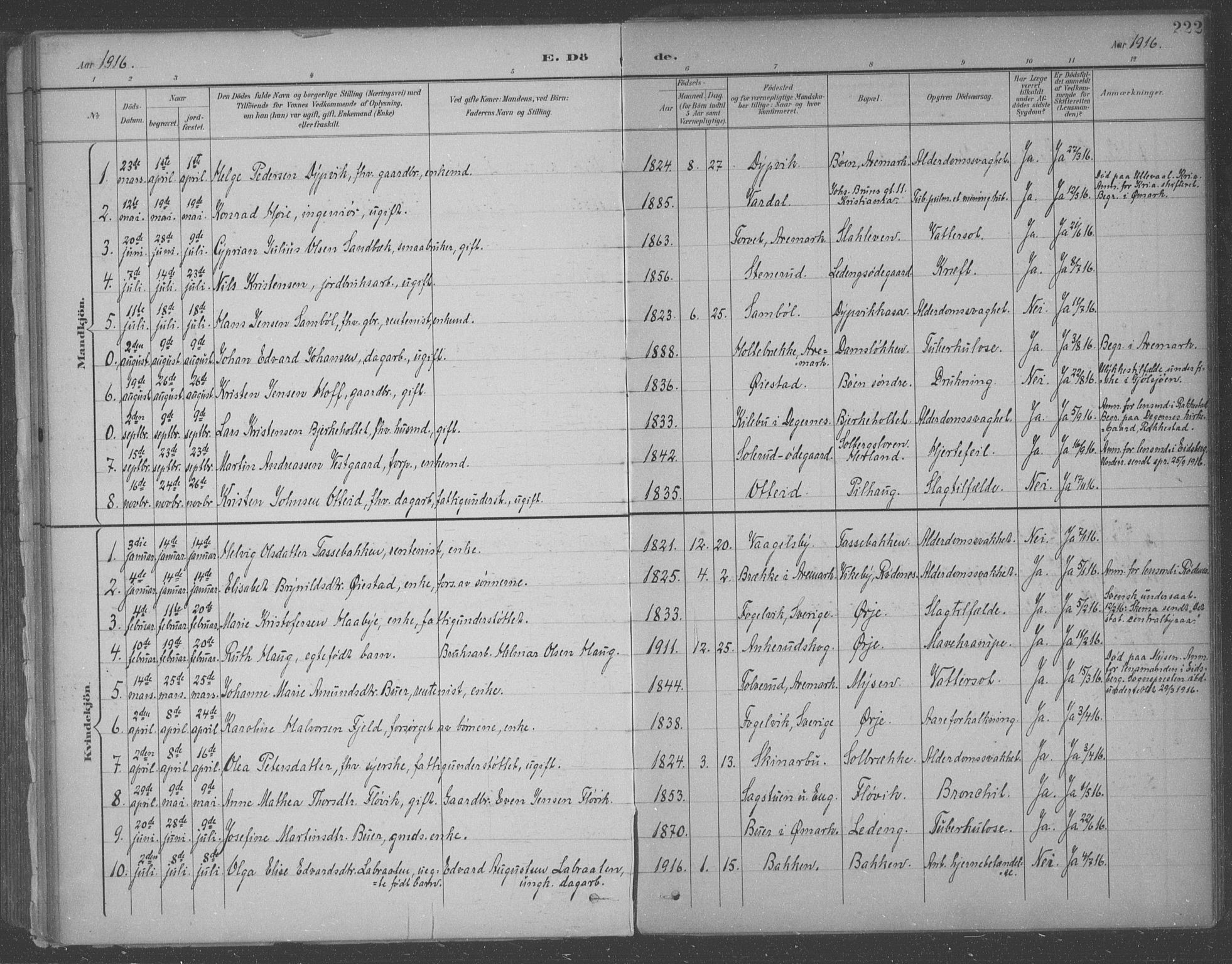 Aremark prestekontor Kirkebøker, AV/SAO-A-10899/F/Fb/L0005: Parish register (official) no. II 5, 1895-1919, p. 222