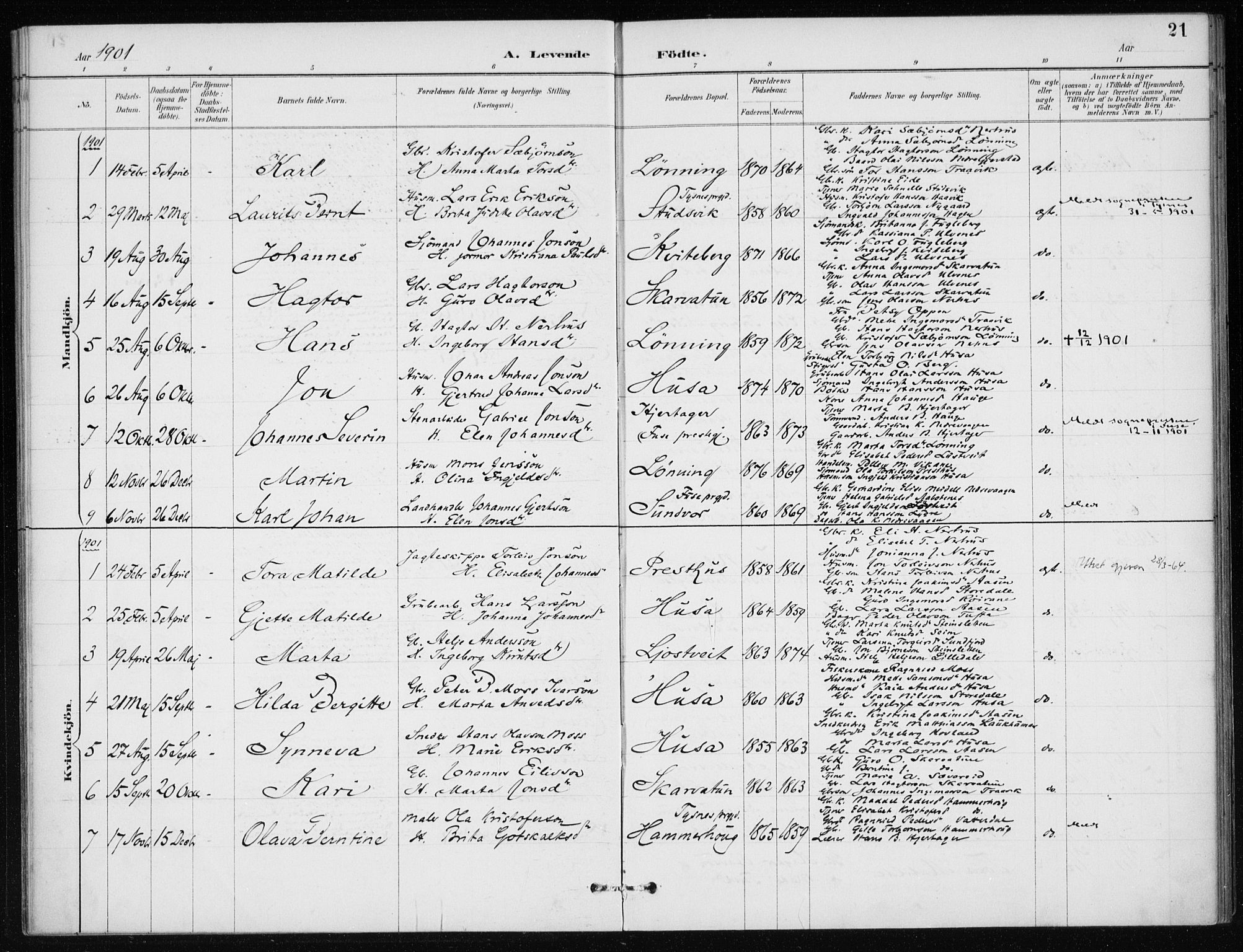 Kvinnherad sokneprestembete, SAB/A-76401/H/Haa: Parish register (official) no. E 1, 1887-1912, p. 21