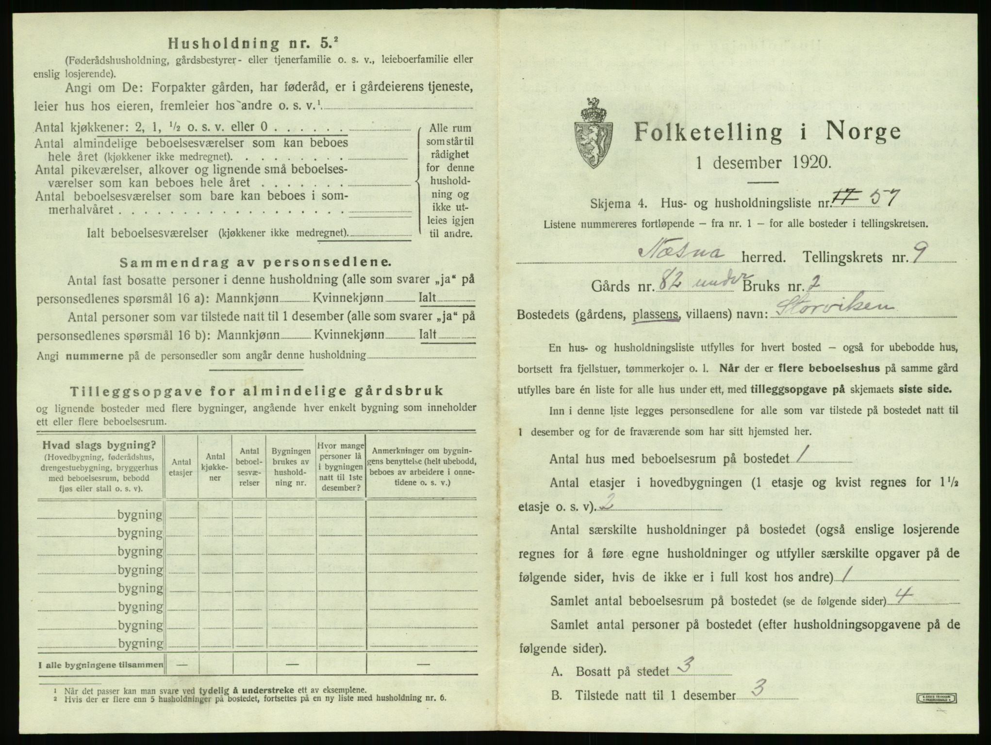 SAT, 1920 census for Nesna, 1920, p. 1181