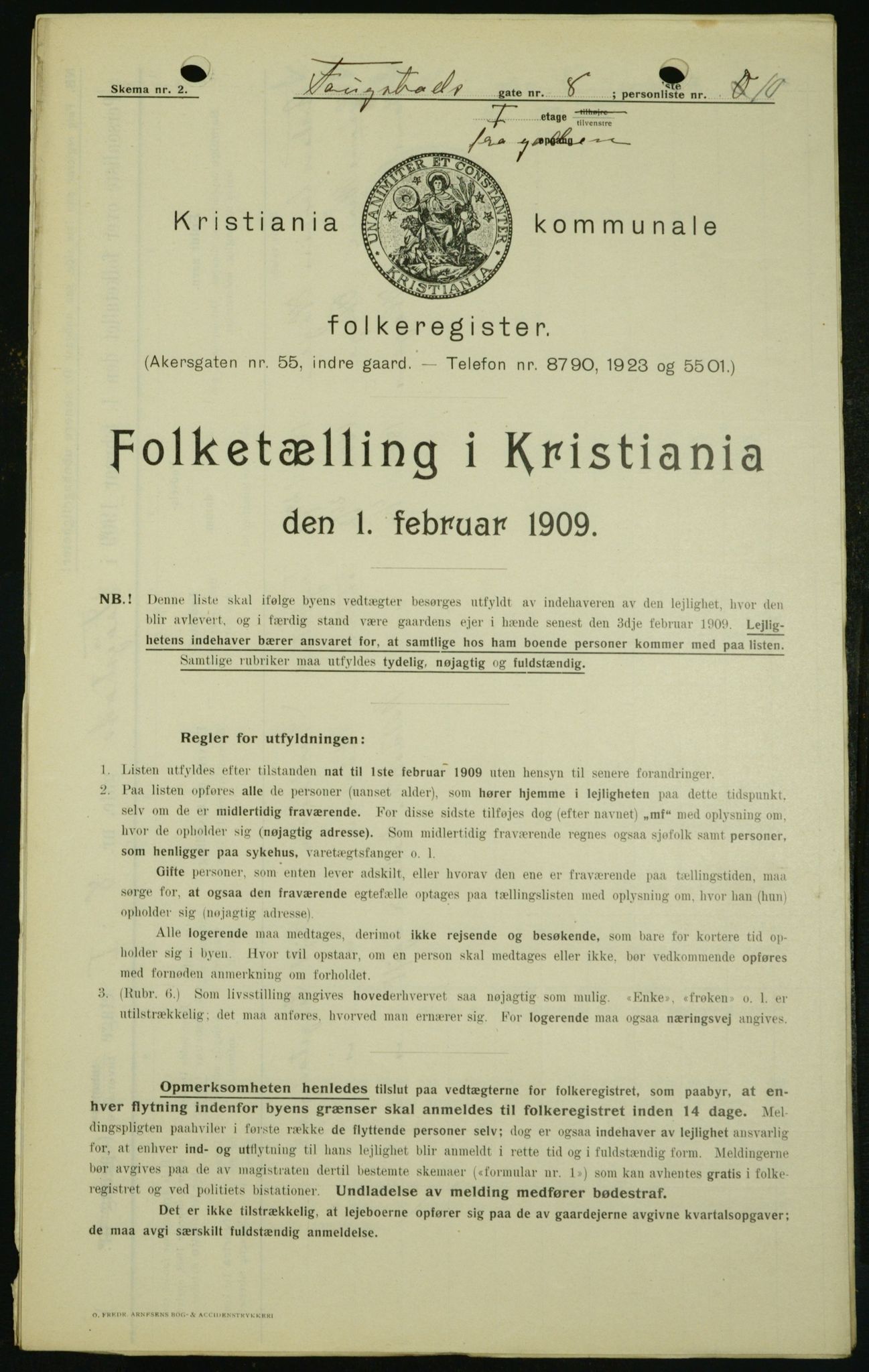 OBA, Municipal Census 1909 for Kristiania, 1909, p. 22911