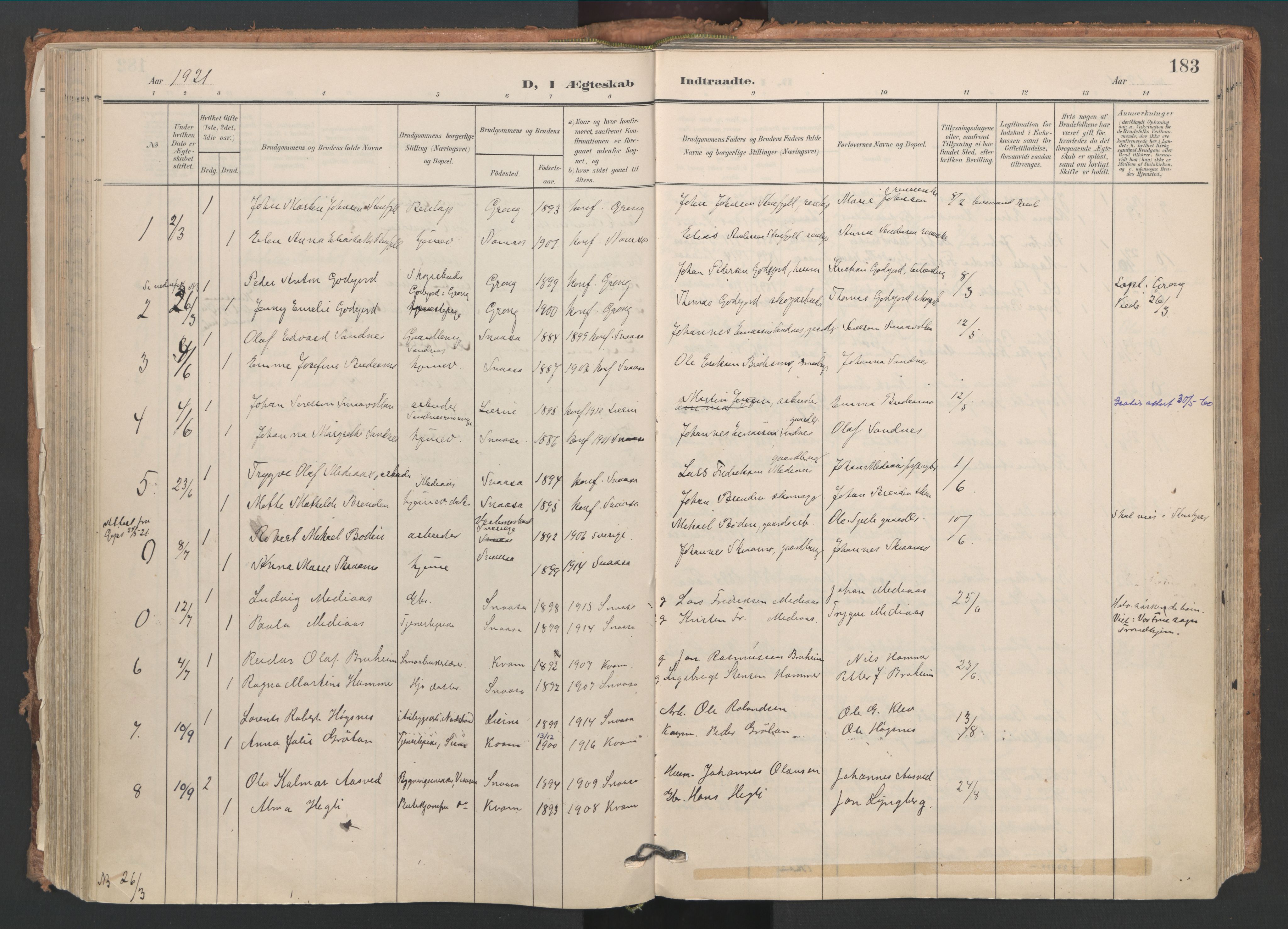 Ministerialprotokoller, klokkerbøker og fødselsregistre - Nord-Trøndelag, SAT/A-1458/749/L0477: Parish register (official) no. 749A11, 1902-1927, p. 183