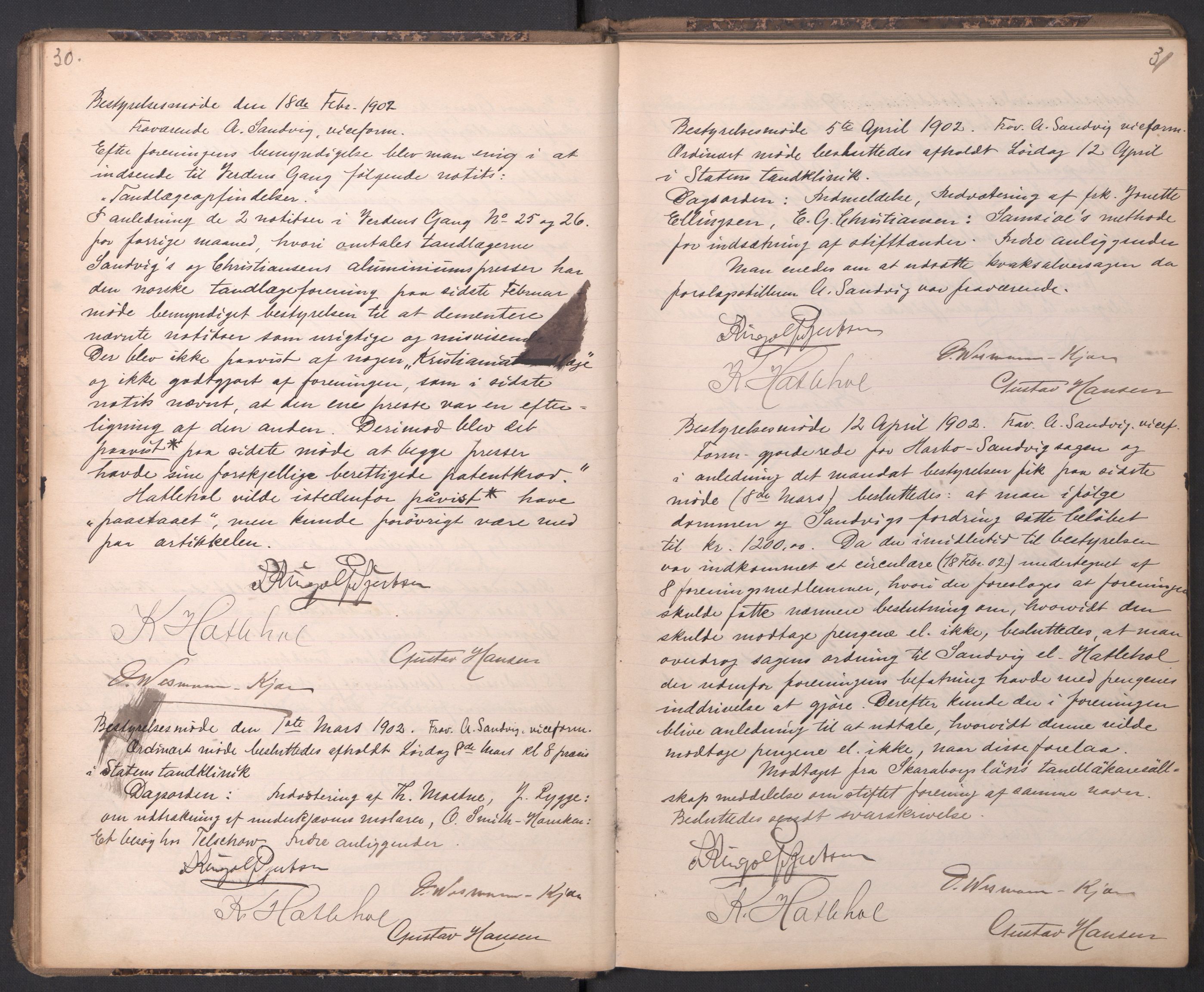 Den norske tannlegeforening, AV/RA-PA-0862/1/A/Ab/L0003: Forhandlingsprotokoll, 1899-1912, p. 30-31