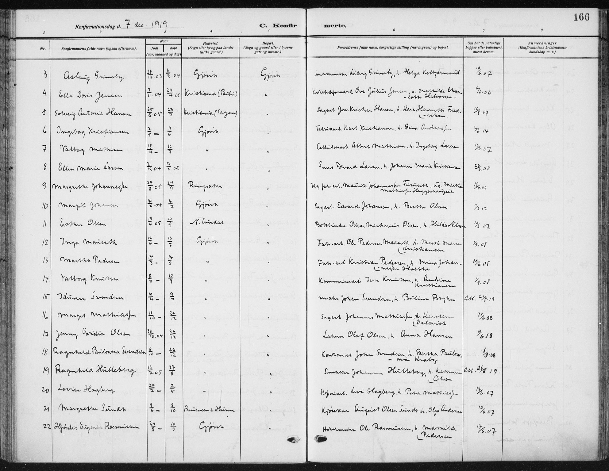 Vardal prestekontor, AV/SAH-PREST-100/H/Ha/Haa/L0014: Parish register (official) no. 14, 1912-1922, p. 166