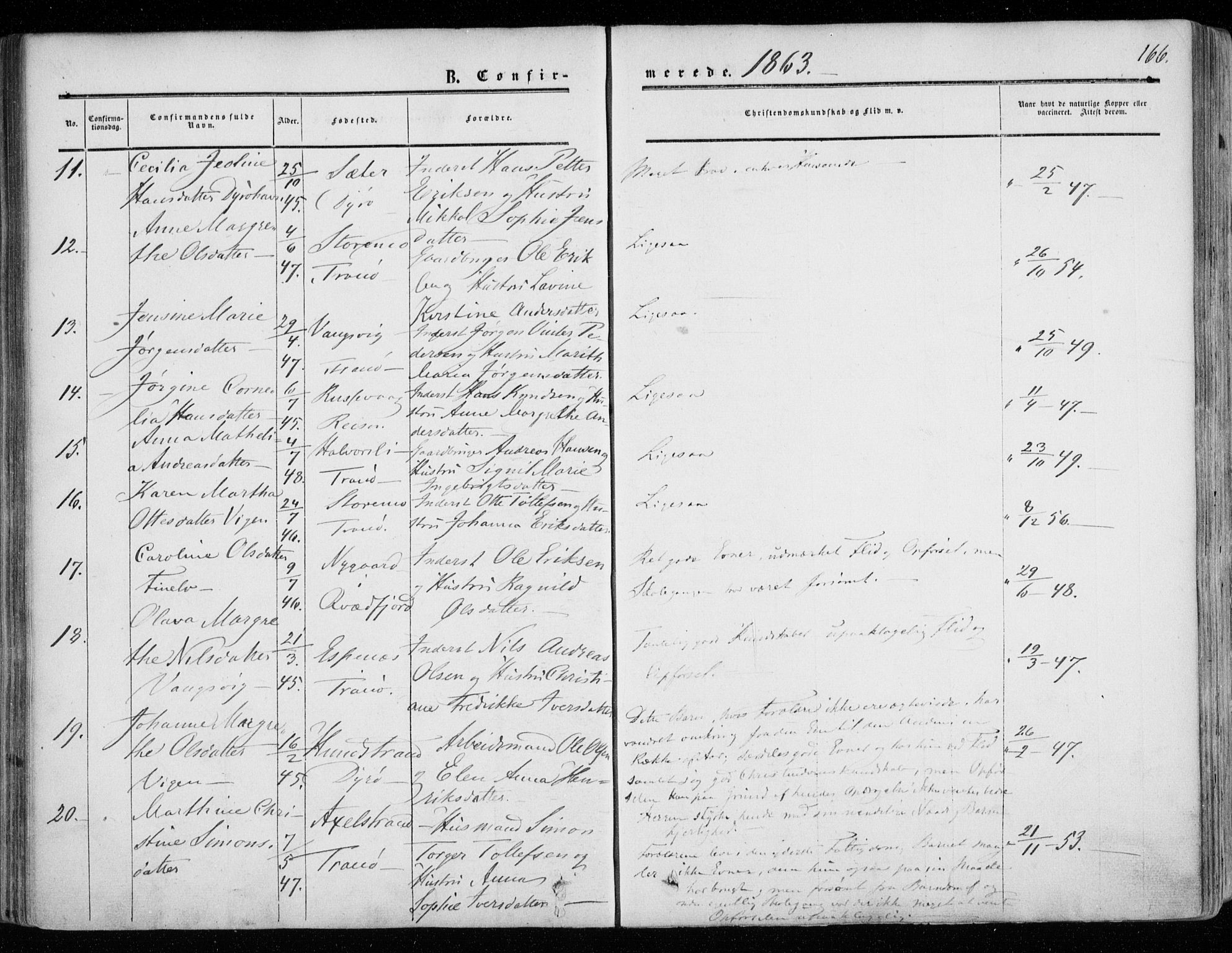 Tranøy sokneprestkontor, SATØ/S-1313/I/Ia/Iaa/L0007kirke: Parish register (official) no. 7, 1856-1866, p. 166