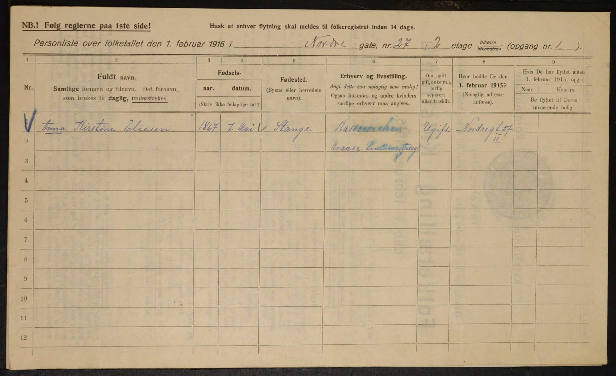 OBA, Municipal Census 1916 for Kristiania, 1916, p. 75100