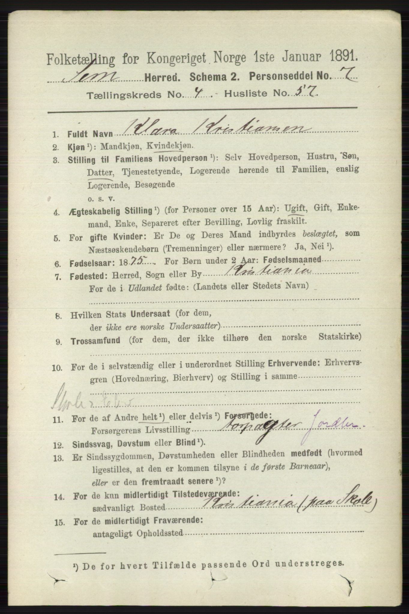 RA, 1891 census for 0721 Sem, 1891, p. 1958