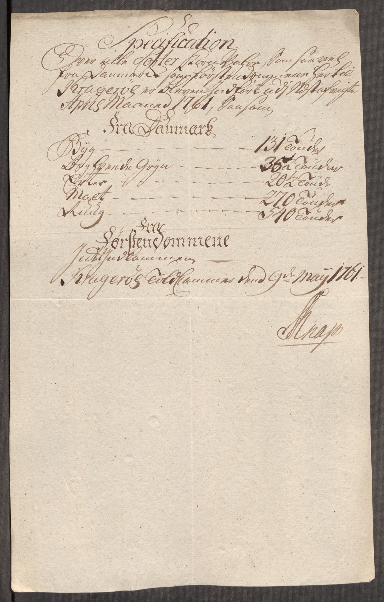 Rentekammeret inntil 1814, Realistisk ordnet avdeling, AV/RA-EA-4070/Oe/L0007: [Ø1]: Priskuranter, 1761-1763, p. 204