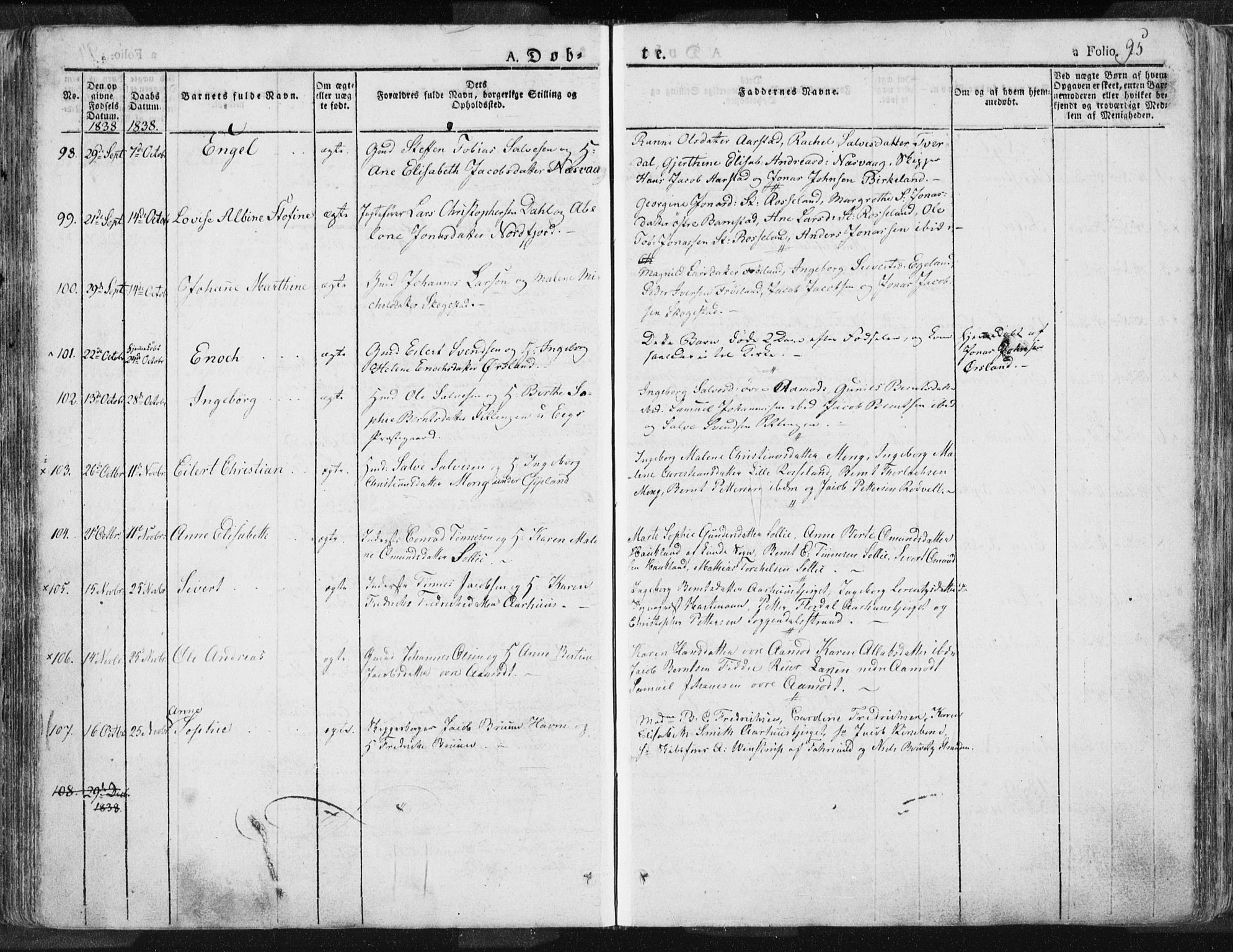 Sokndal sokneprestkontor, AV/SAST-A-101808: Parish register (official) no. A 7.1, 1826-1842, p. 95