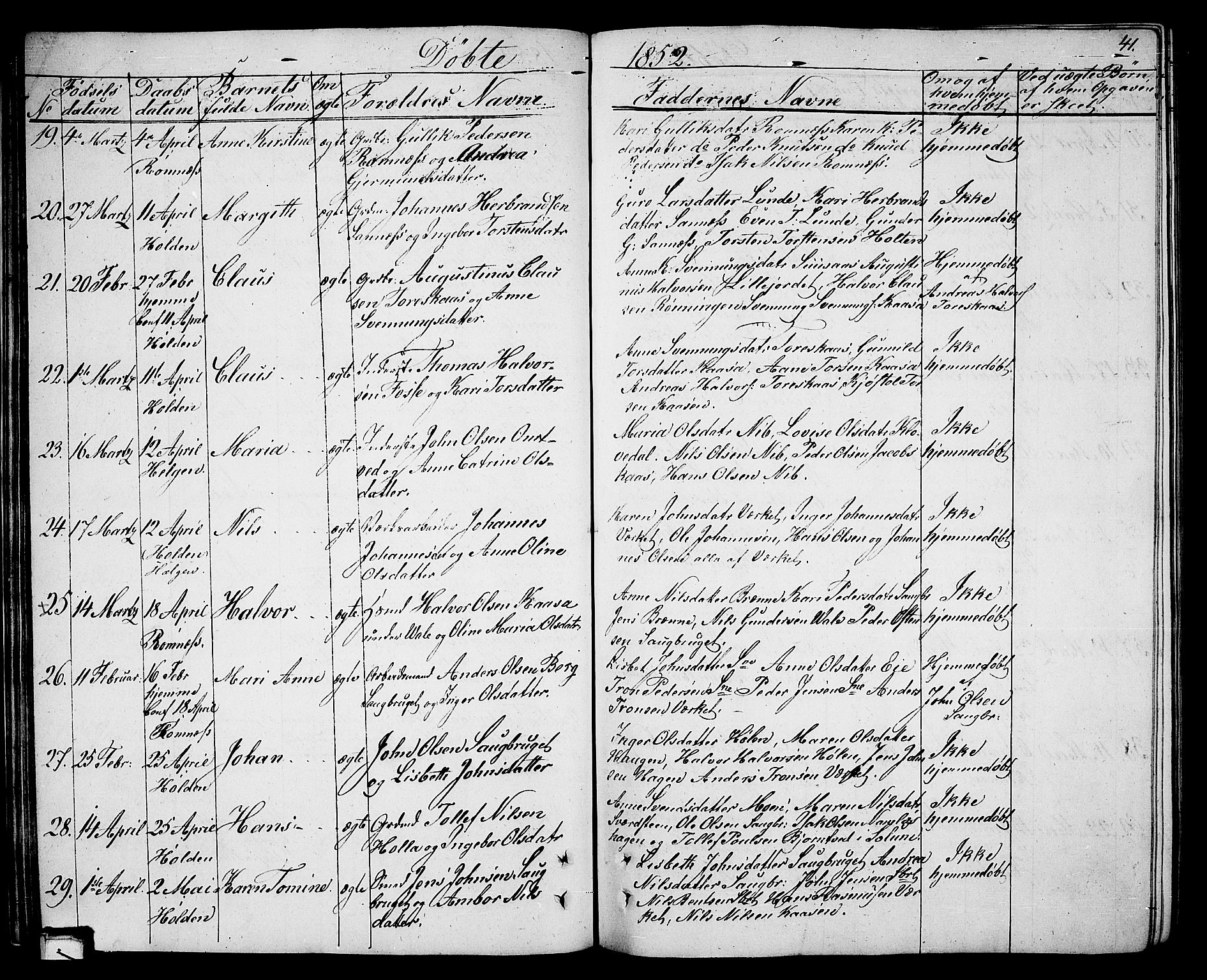 Holla kirkebøker, AV/SAKO-A-272/G/Ga/L0003: Parish register (copy) no. I 3, 1849-1866, p. 41