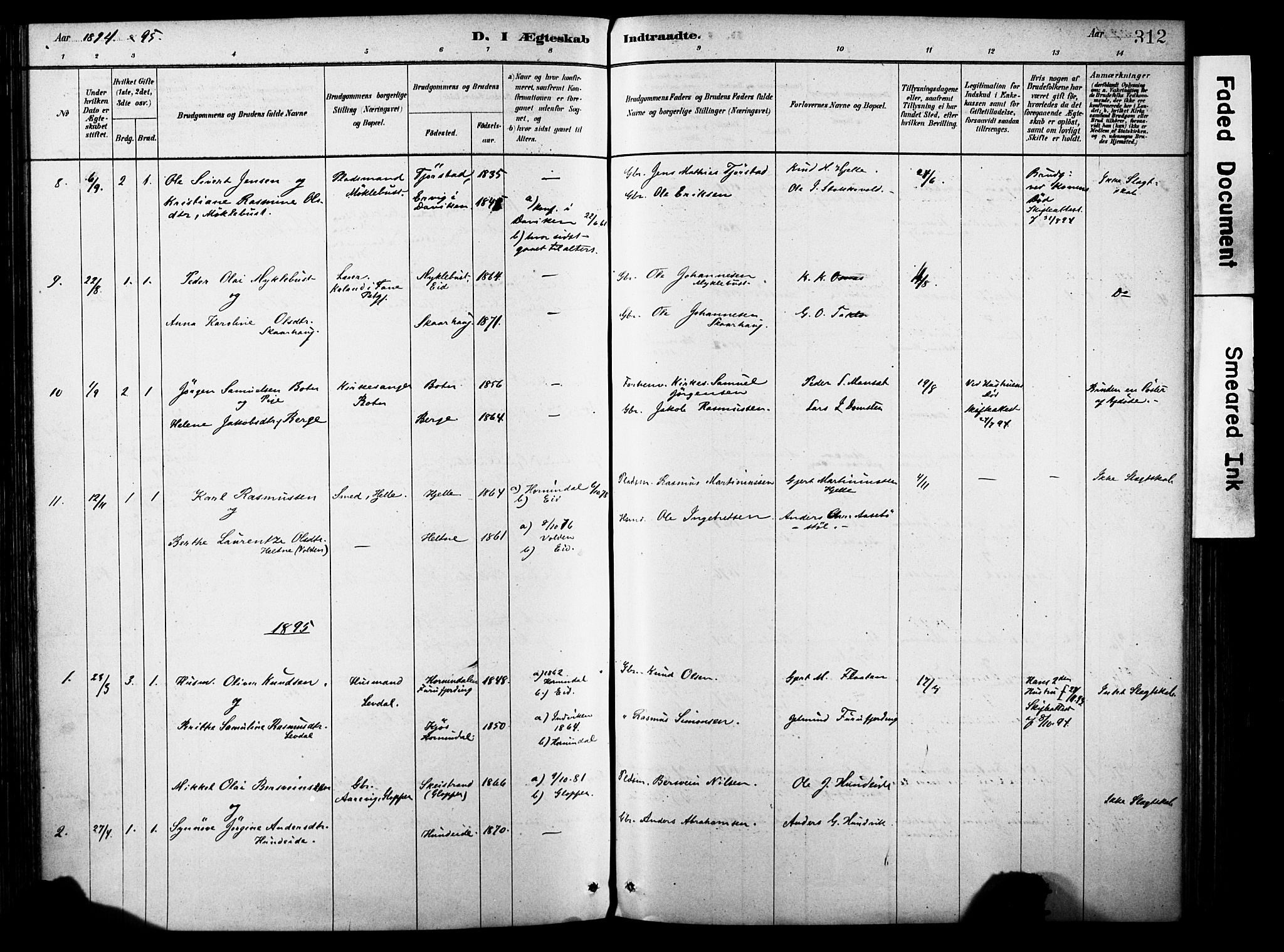 Eid sokneprestembete, SAB/A-82301/H/Haa/Haab/L0001: Parish register (official) no. B 1, 1879-1906, p. 312