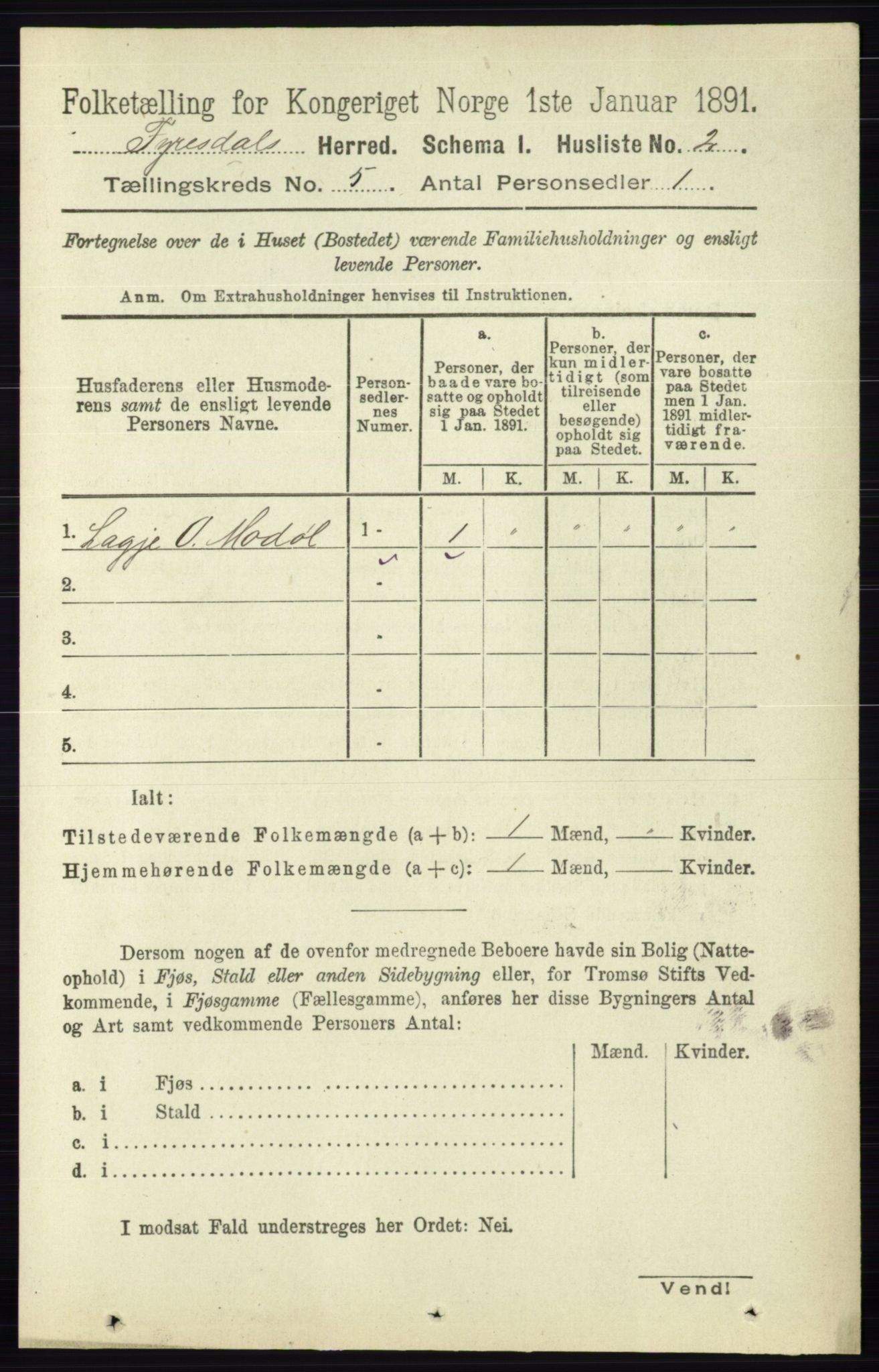 RA, 1891 census for 0831 Fyresdal, 1891, p. 1226