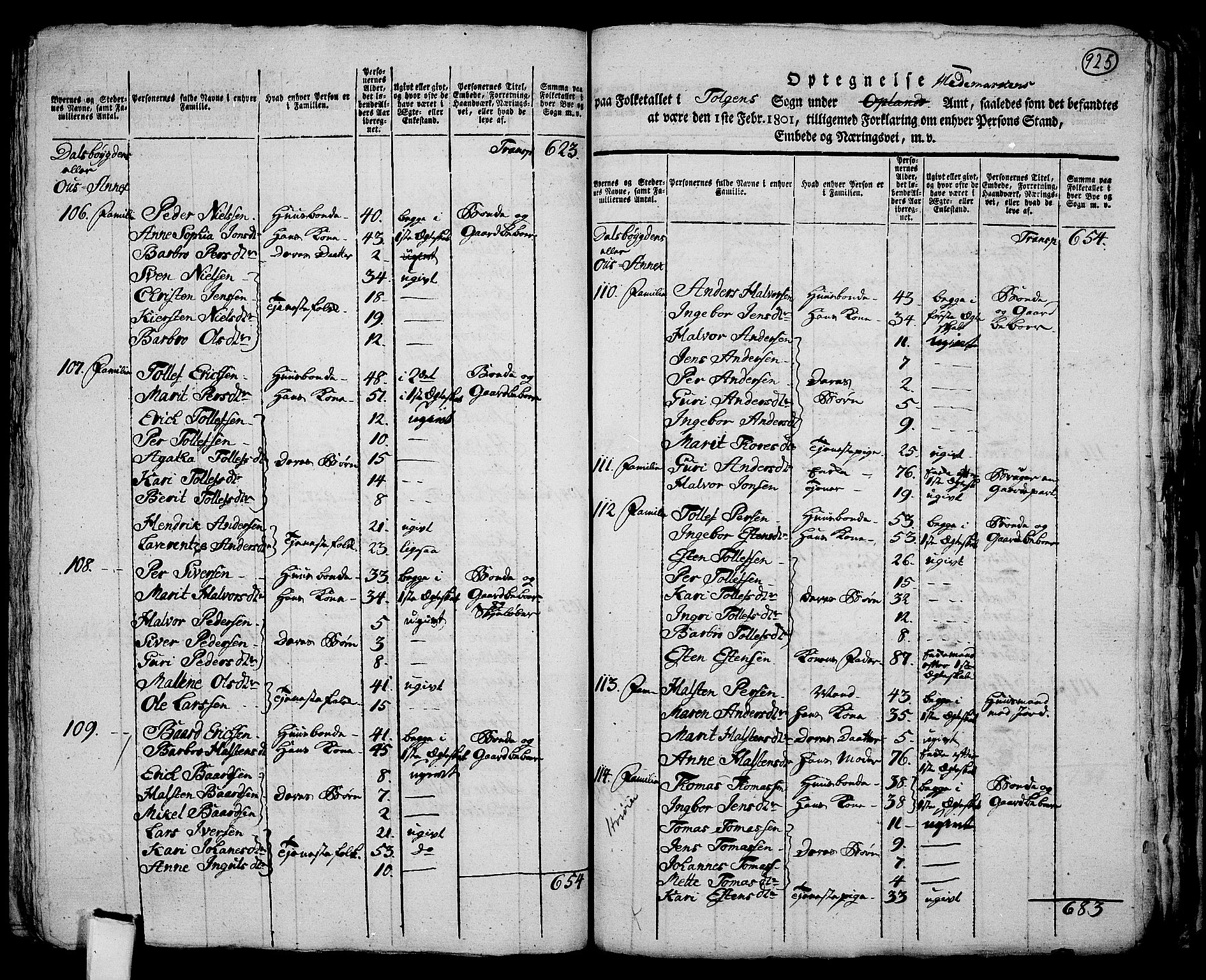 RA, 1801 census for 0436P Tolga, 1801, p. 924b-925a