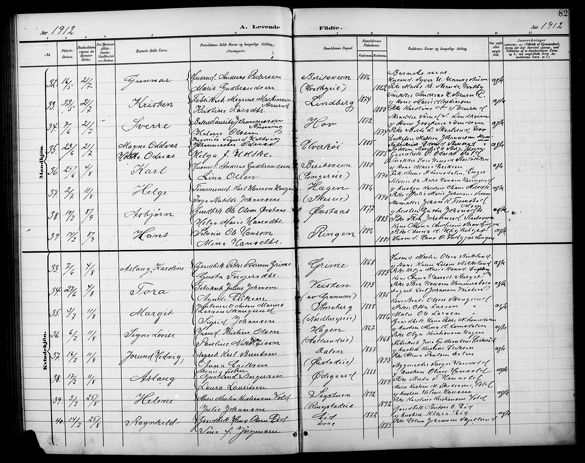 Søndre Land prestekontor, AV/SAH-PREST-122/L/L0004: Parish register (copy) no. 4, 1901-1915, p. 82