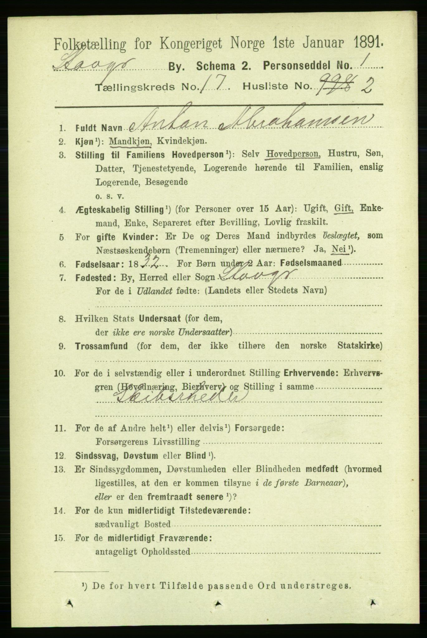 RA, 1891 census for 1103 Stavanger, 1891, p. 19822