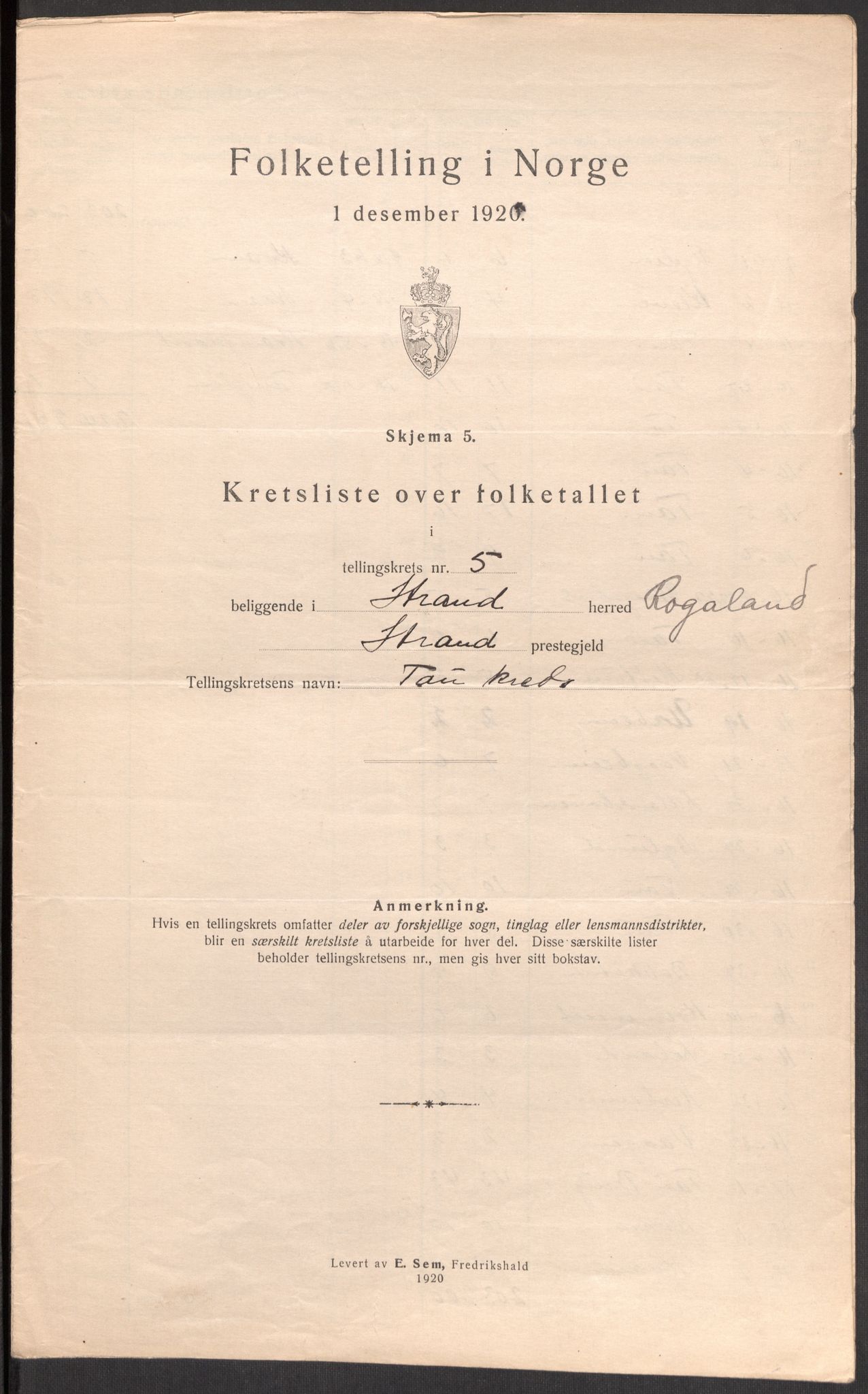 SAST, 1920 census for Strand, 1920, p. 21