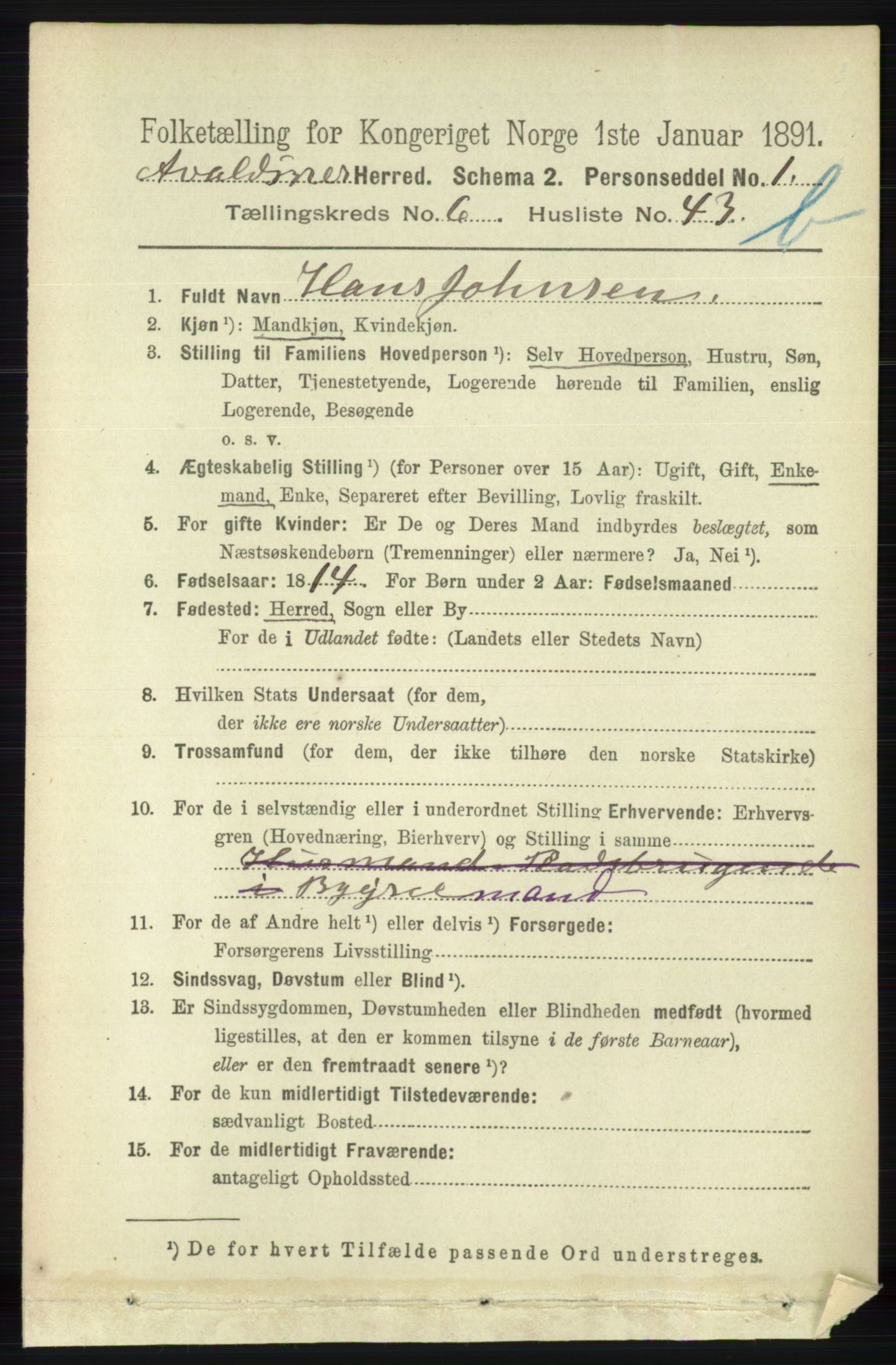 RA, 1891 census for 1147 Avaldsnes, 1891, p. 3479