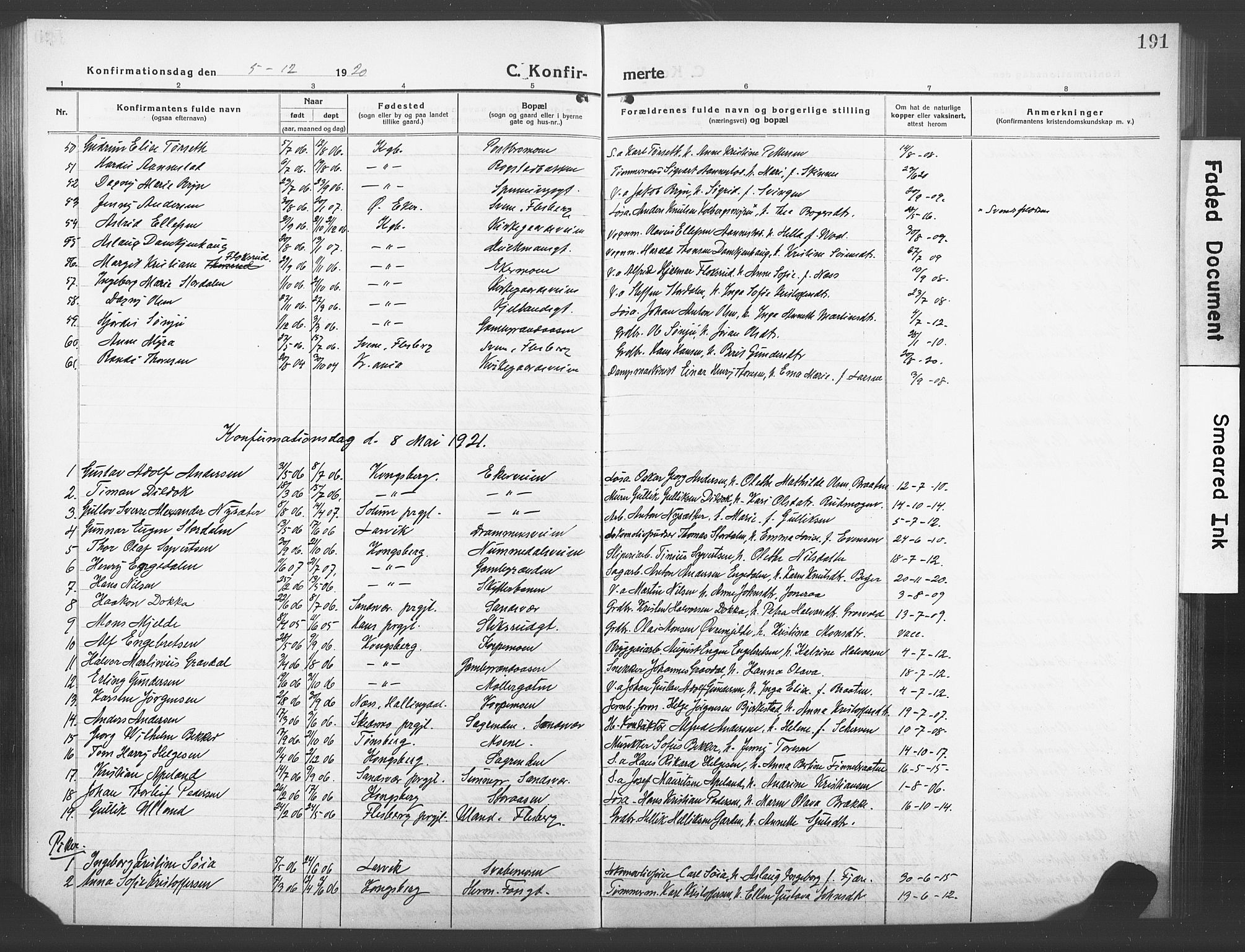 Kongsberg kirkebøker, SAKO/A-22/G/Ga/L0008: Parish register (copy) no. 8, 1915-1932, p. 191