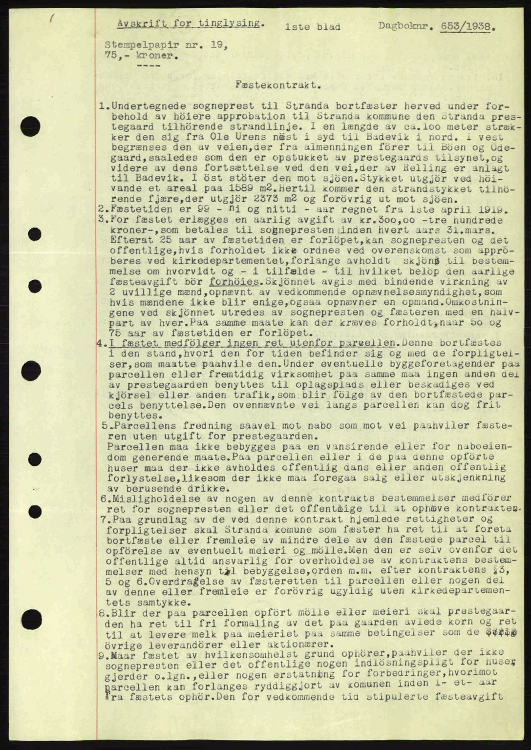 Nordre Sunnmøre sorenskriveri, AV/SAT-A-0006/1/2/2C/2Ca: Mortgage book no. A4, 1937-1938, Diary no: : 653/1938