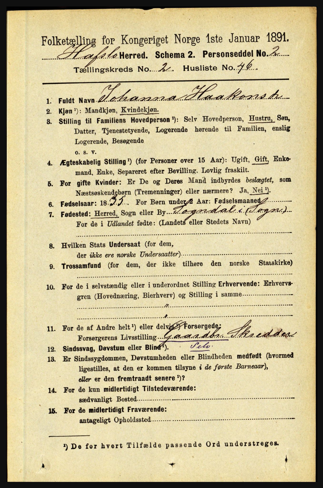 RA, 1891 census for 1425 Hafslo, 1891, p. 779