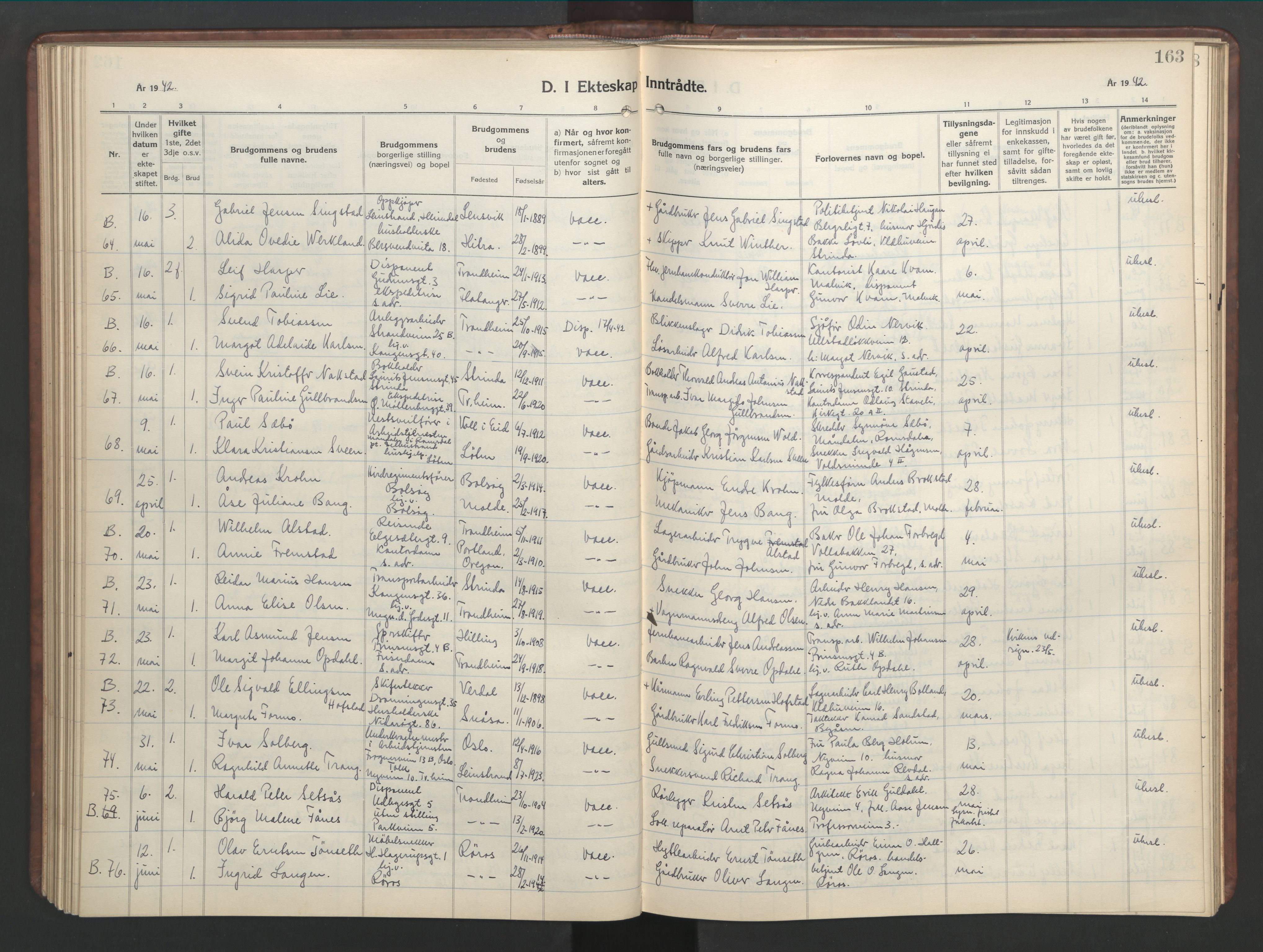 Ministerialprotokoller, klokkerbøker og fødselsregistre - Sør-Trøndelag, AV/SAT-A-1456/601/L0101: Parish register (copy) no. 601C19, 1935-1946, p. 163