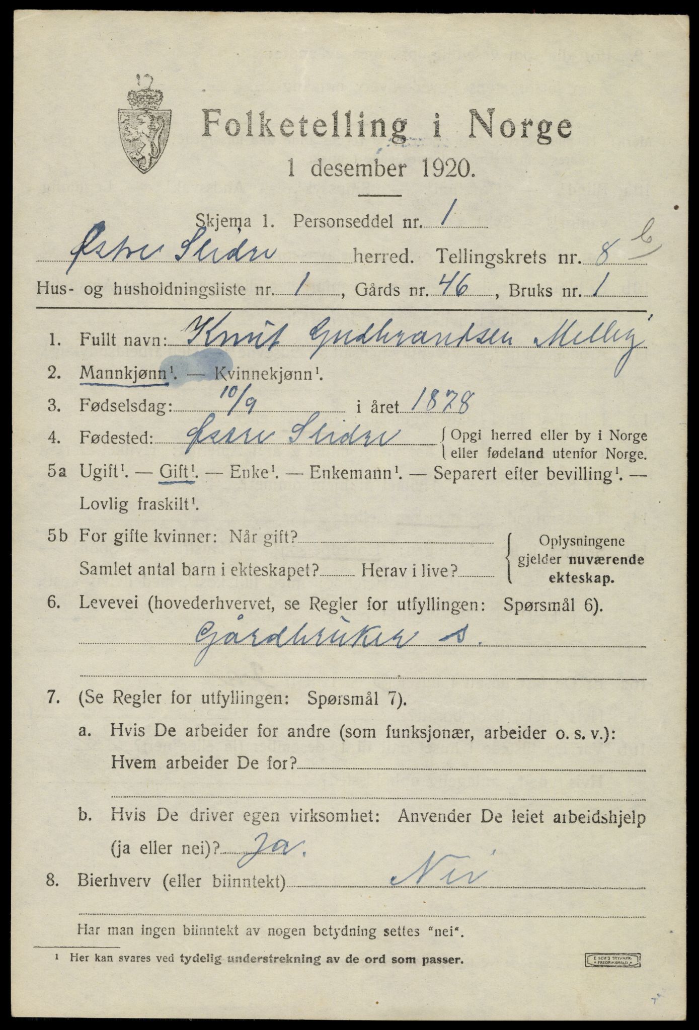 SAH, 1920 census for Øystre Slidre, 1920, p. 5341