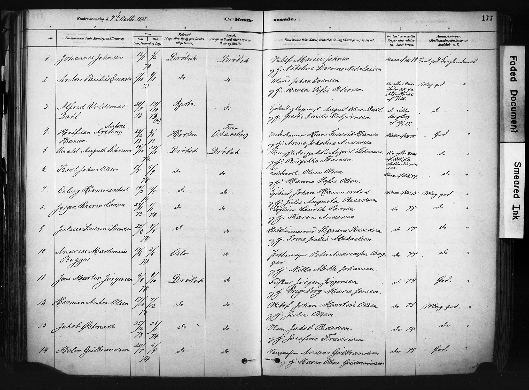 Drøbak prestekontor Kirkebøker, AV/SAO-A-10142a/F/Fb/L0001: Parish register (official) no. II 1, 1878-1891, p. 177