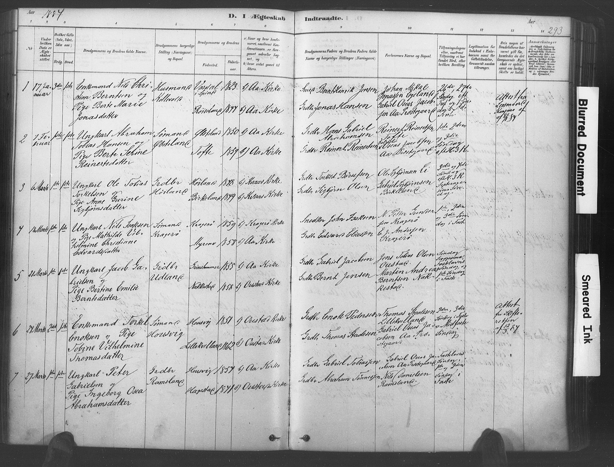 Lyngdal sokneprestkontor, AV/SAK-1111-0029/F/Fa/Fac/L0011: Parish register (official) no. A 11, 1878-1893, p. 293