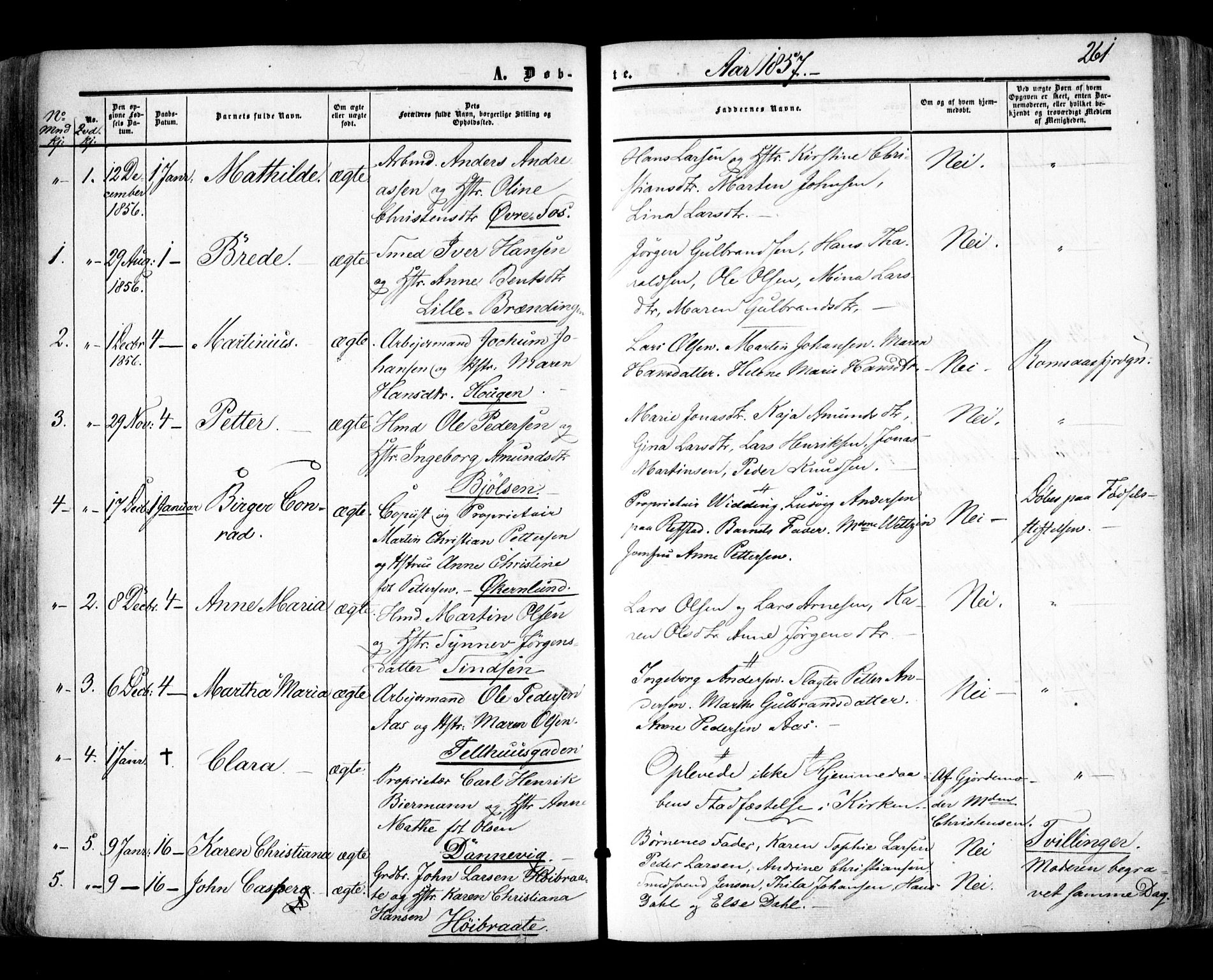 Aker prestekontor kirkebøker, SAO/A-10861/F/L0020: Parish register (official) no. 20, 1853-1857, p. 261