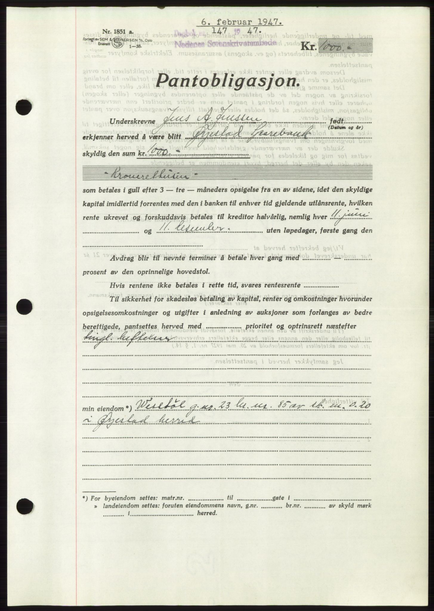 Nedenes sorenskriveri, AV/SAK-1221-0006/G/Gb/Gbb/L0004: Mortgage book no. B4, 1947-1947, Diary no: : 147/1947