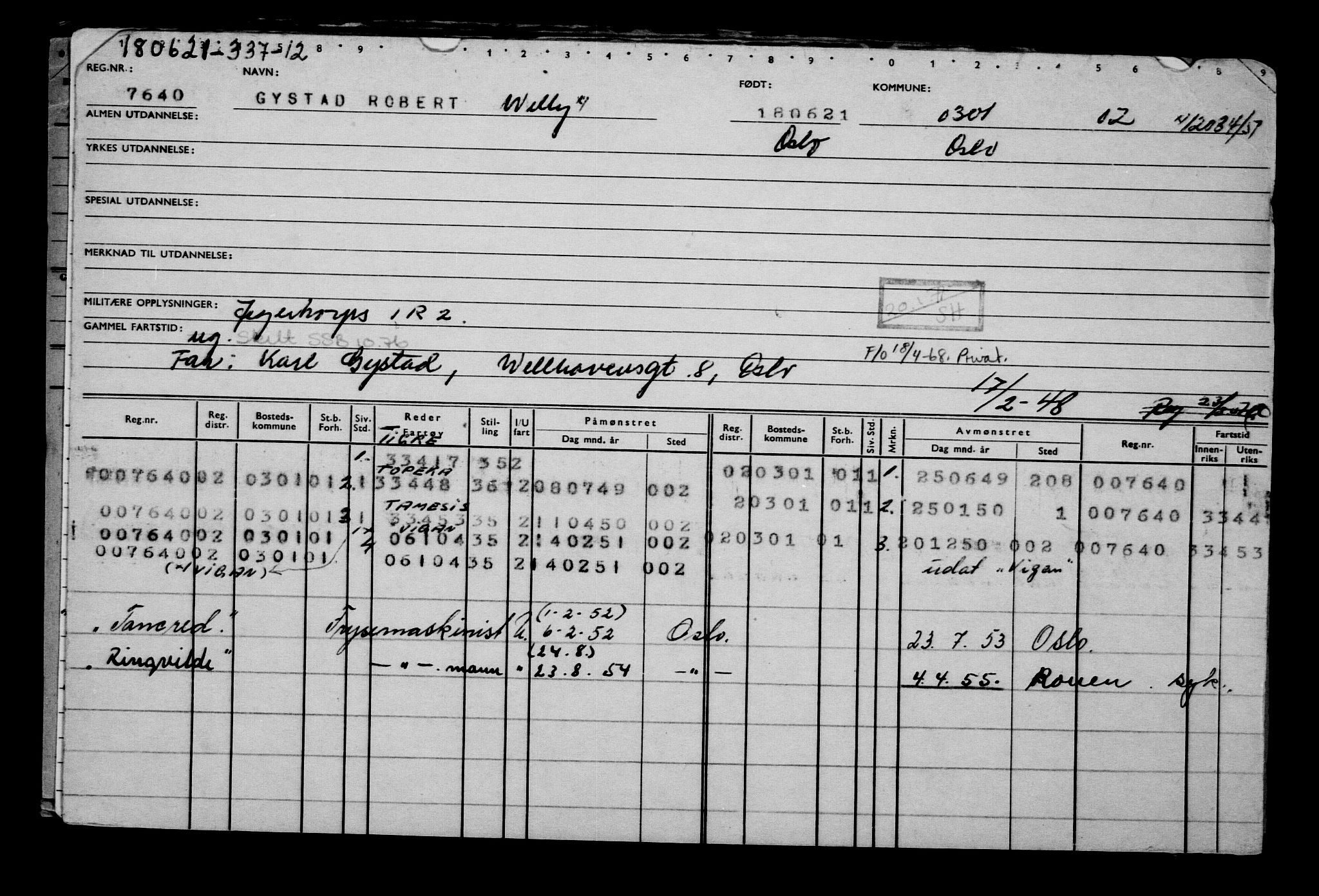 Direktoratet for sjømenn, RA/S-3545/G/Gb/L0195: Hovedkort, 1921, p. 75