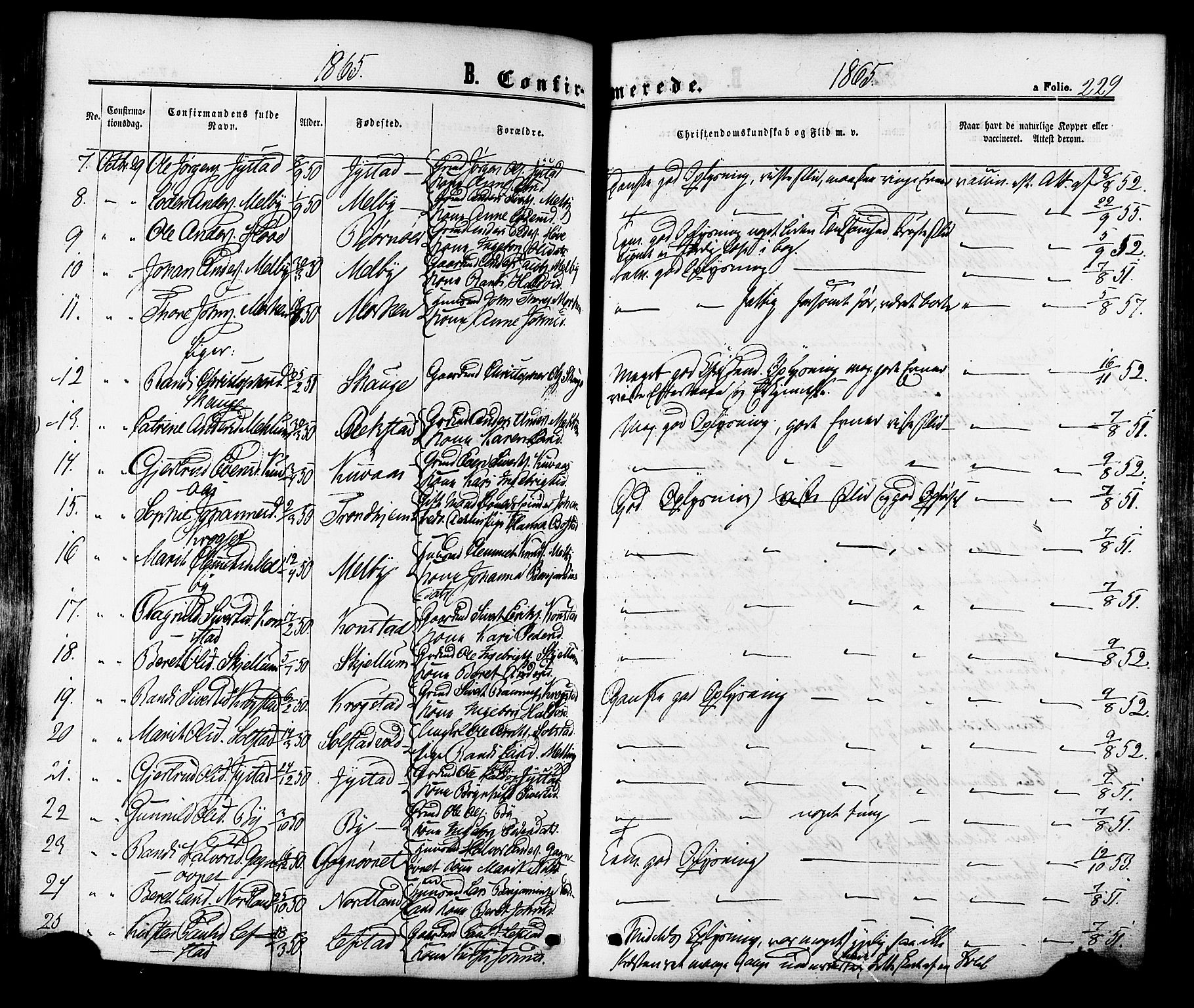 Ministerialprotokoller, klokkerbøker og fødselsregistre - Sør-Trøndelag, AV/SAT-A-1456/665/L0772: Parish register (official) no. 665A07, 1856-1878, p. 229