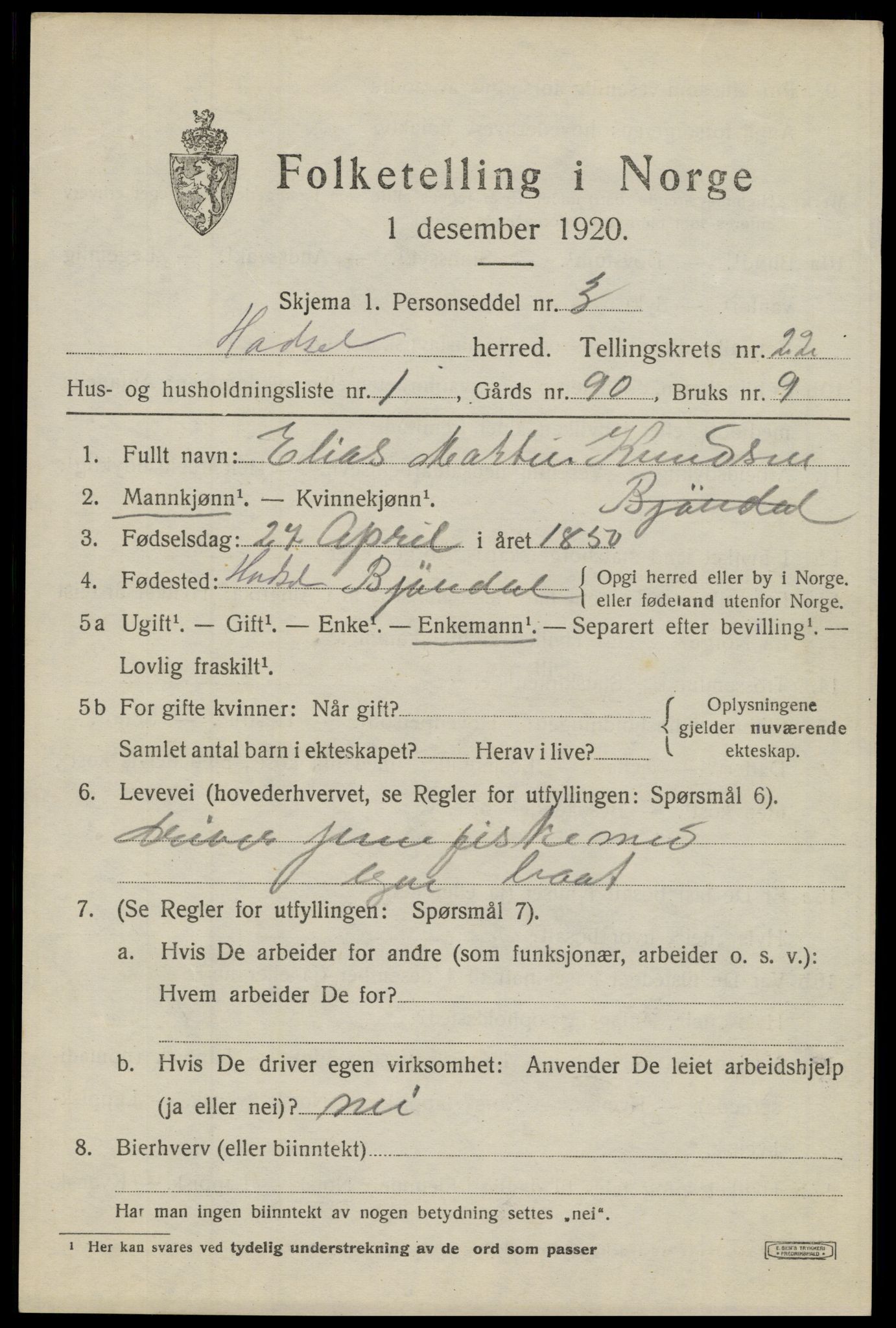 SAT, 1920 census for Hadsel, 1920, p. 19926