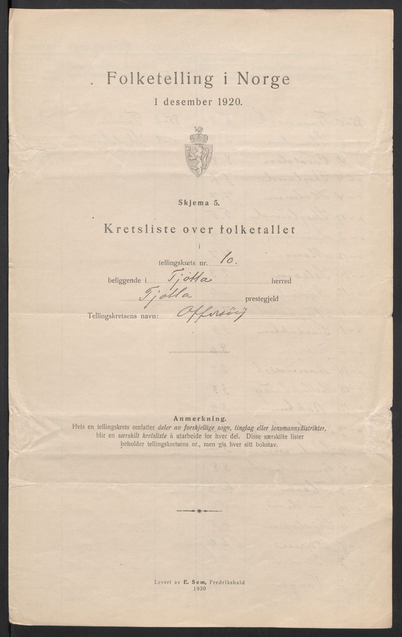 SAT, 1920 census for Tjøtta, 1920, p. 38