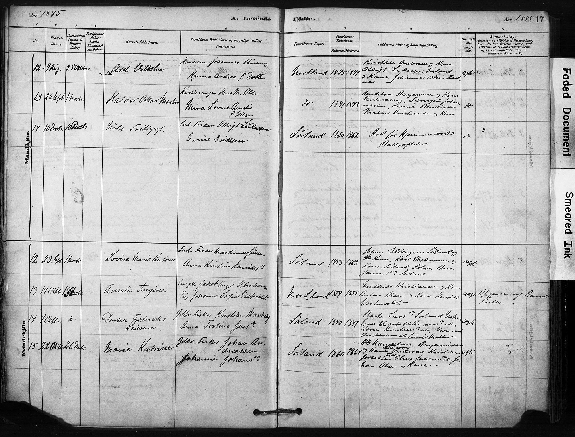 Ministerialprotokoller, klokkerbøker og fødselsregistre - Nordland, AV/SAT-A-1459/807/L0122: Parish register (official) no. 807A05, 1880-1902, p. 17