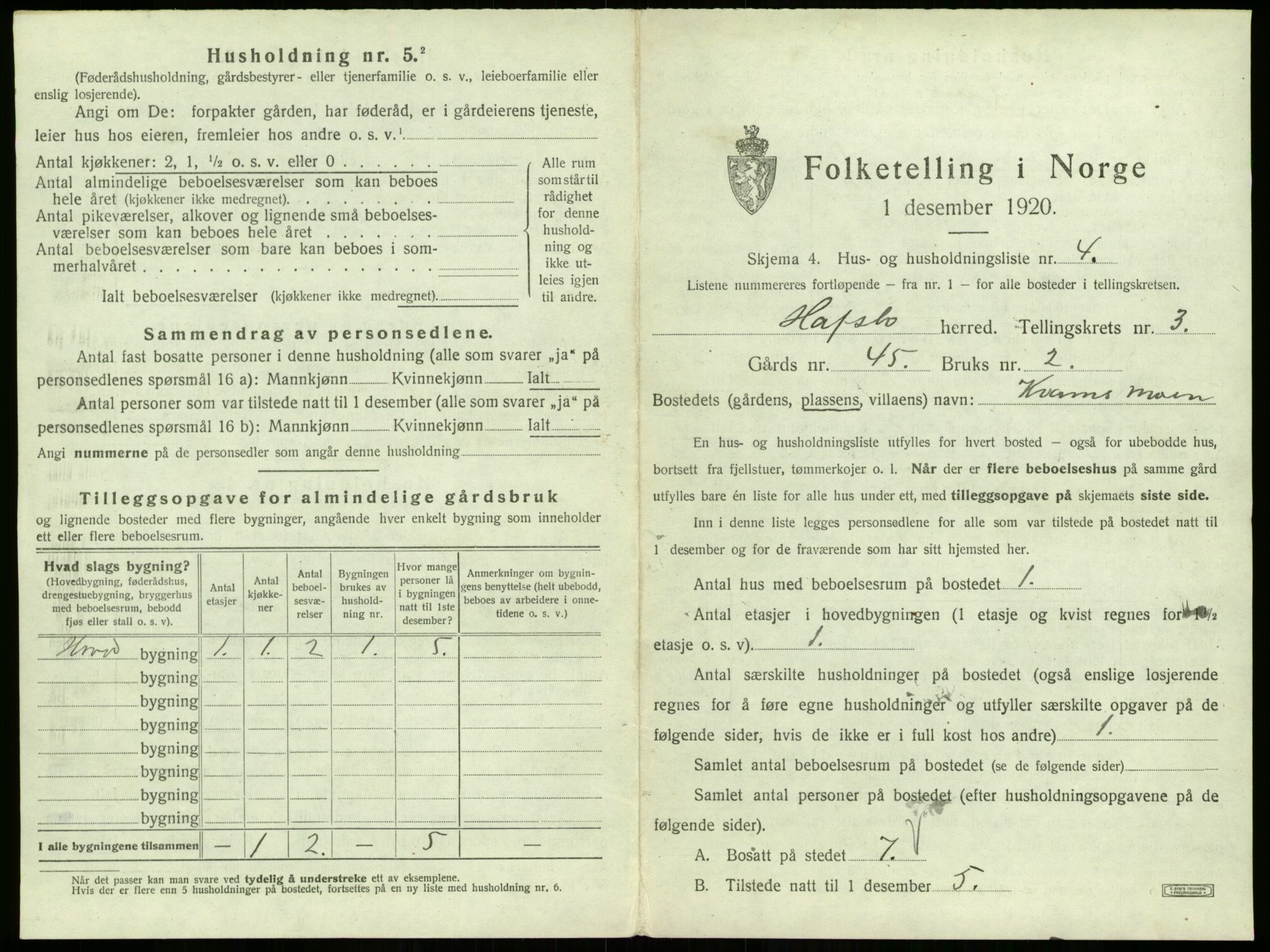 SAB, 1920 census for Hafslo, 1920, p. 206