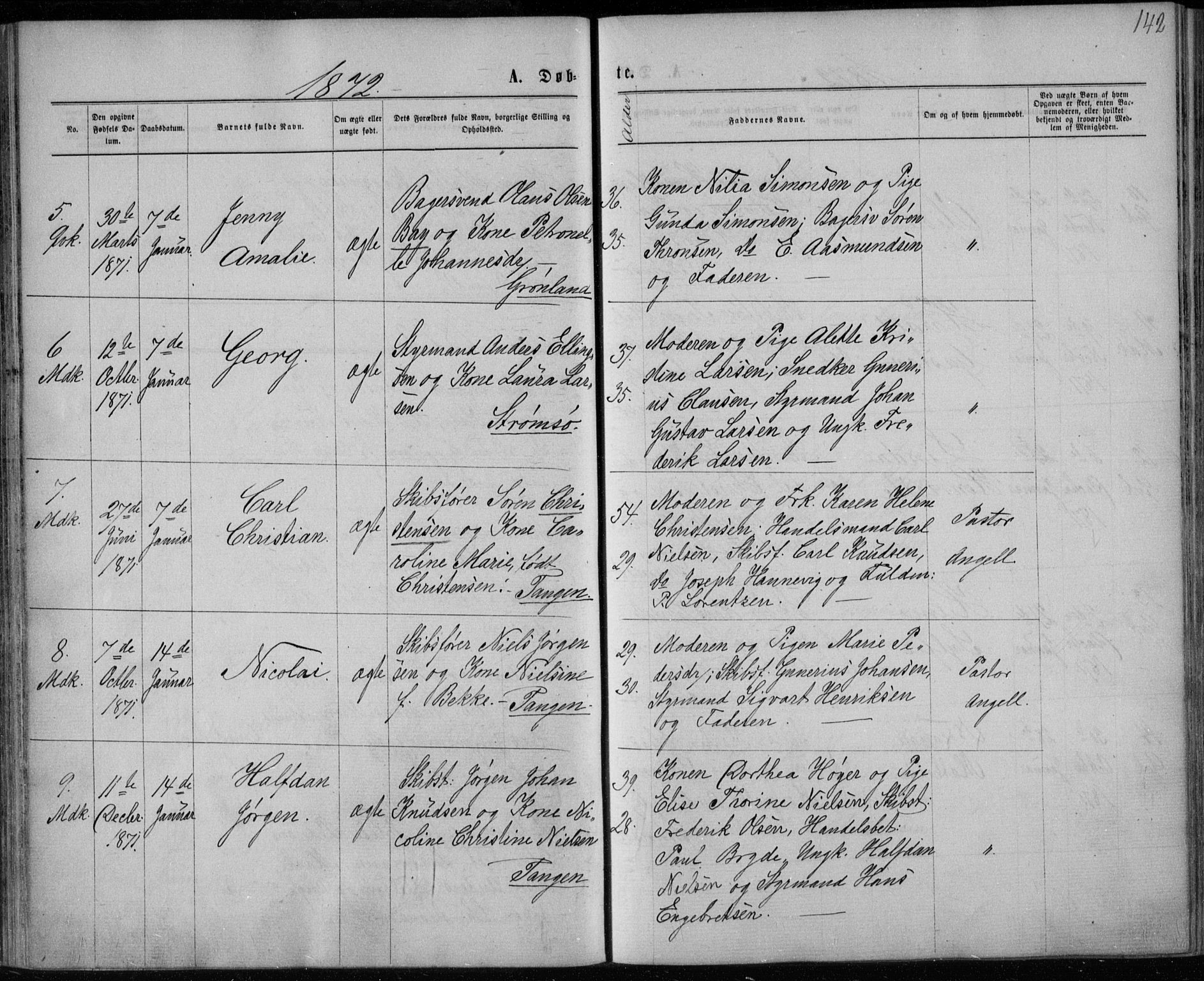 Strømsø kirkebøker, AV/SAKO-A-246/F/Fa/L0016: Parish register (official) no. I 16, 1868-1873, p. 142
