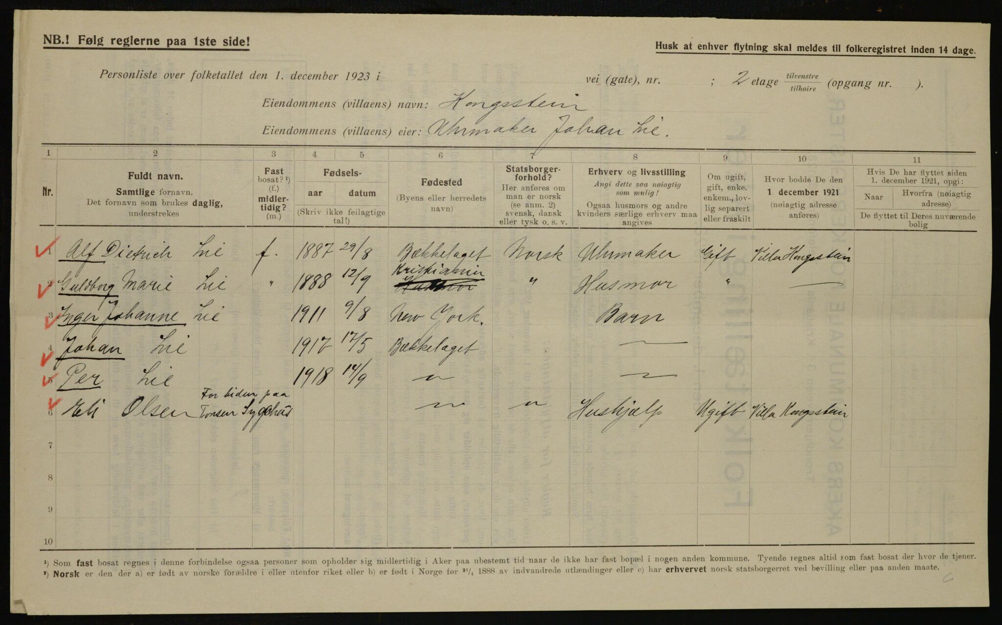 , Municipal Census 1923 for Aker, 1923, p. 40198