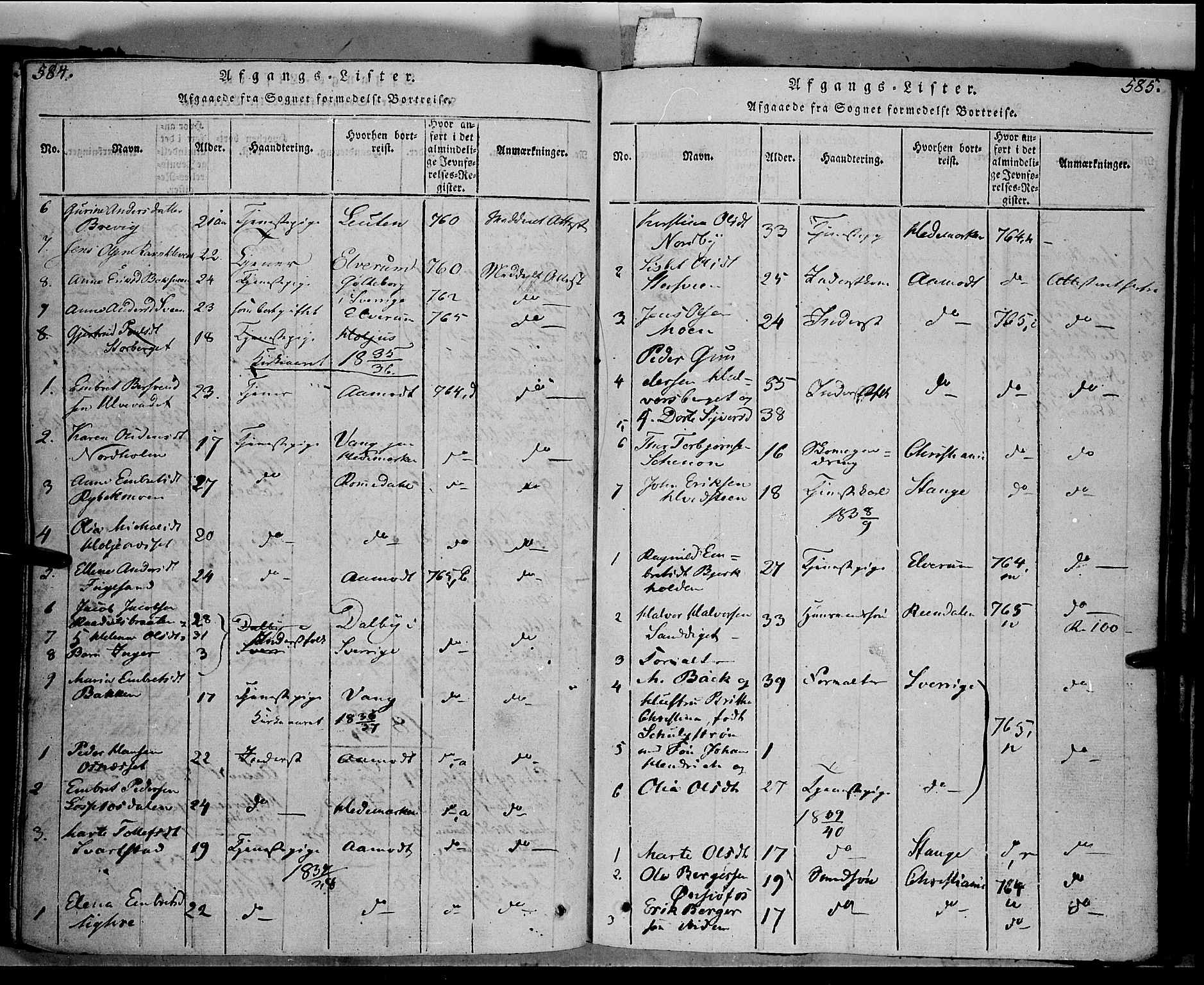 Trysil prestekontor, SAH/PREST-046/H/Ha/Haa/L0003: Parish register (official) no. 3 /1, 1814-1841, p. 584-585