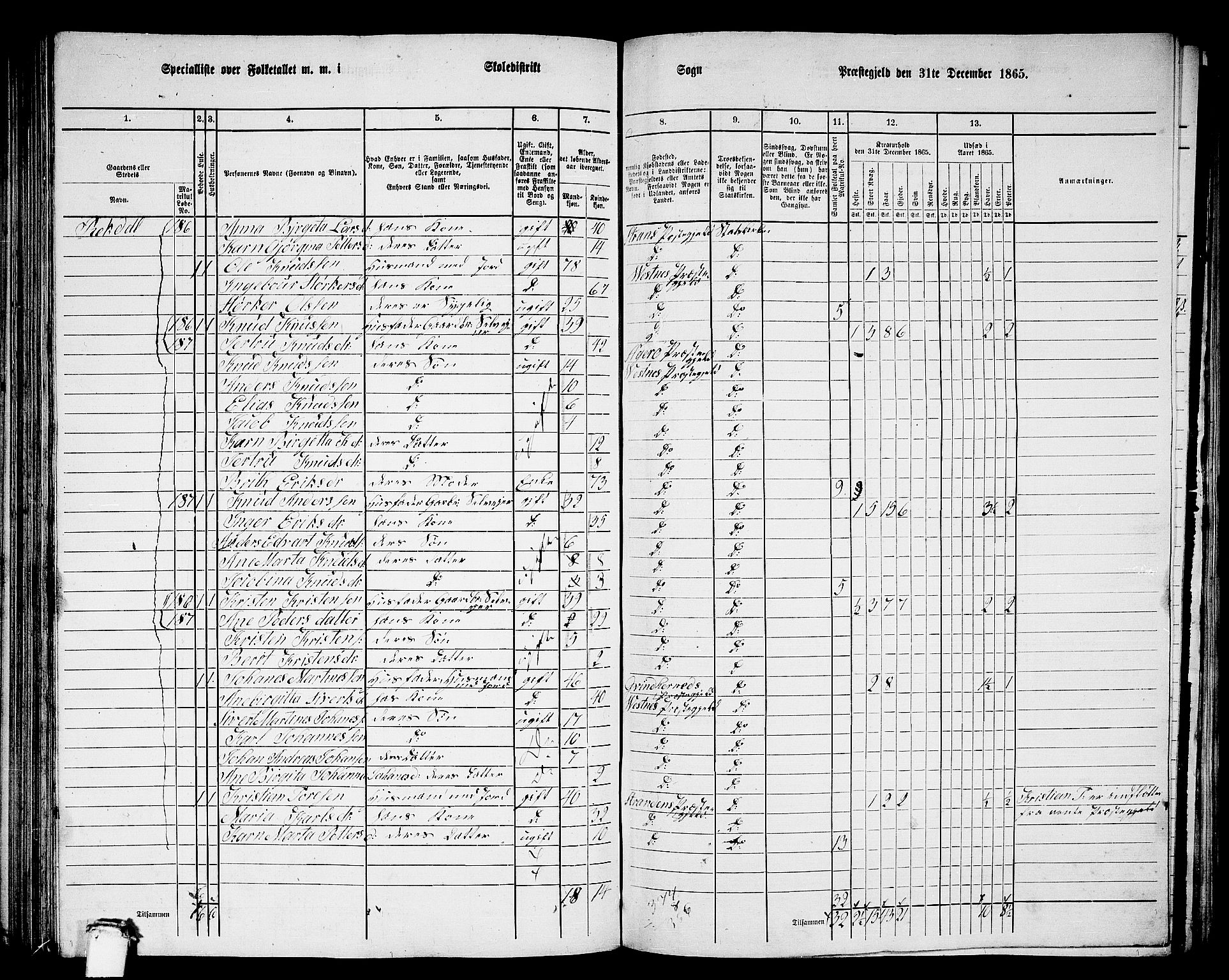 RA, 1865 census for Vestnes, 1865, p. 129